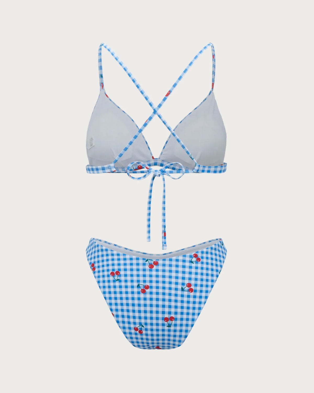 Shewess™ Mavi Ekose Kiraz Halter Bikini Takımı