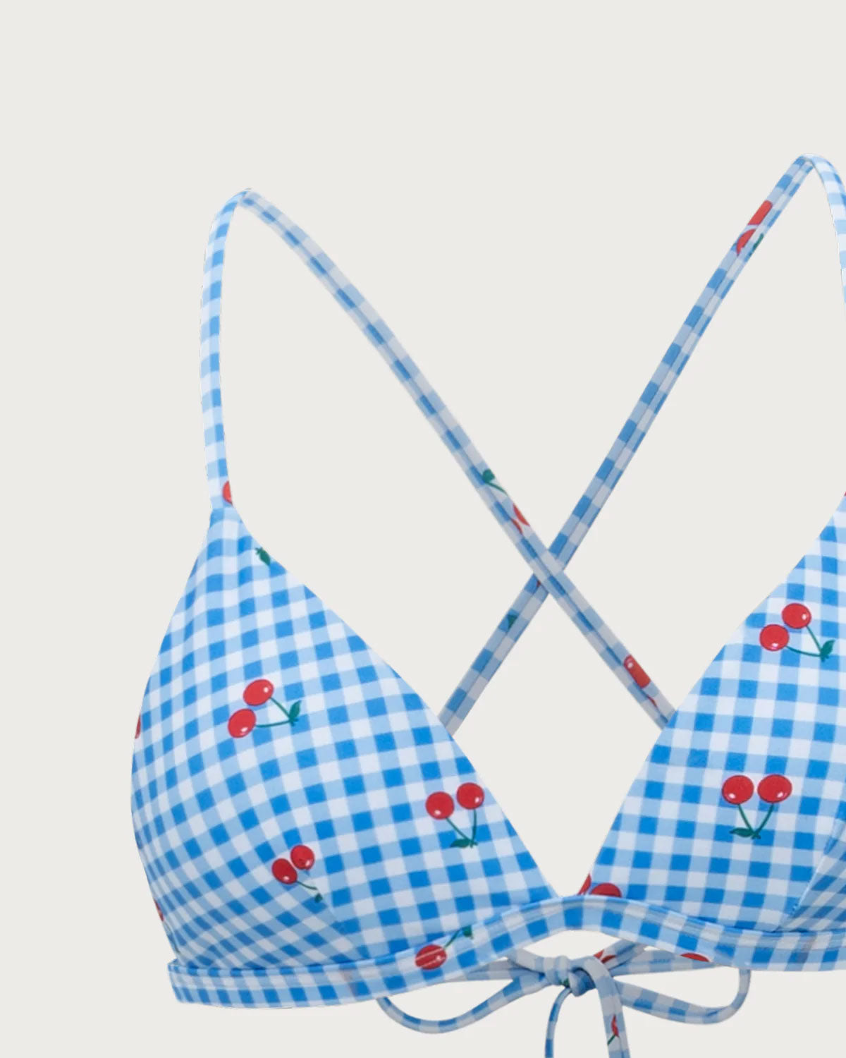 Shewess™ Mavi Ekose Kiraz Halter Bikini Takımı