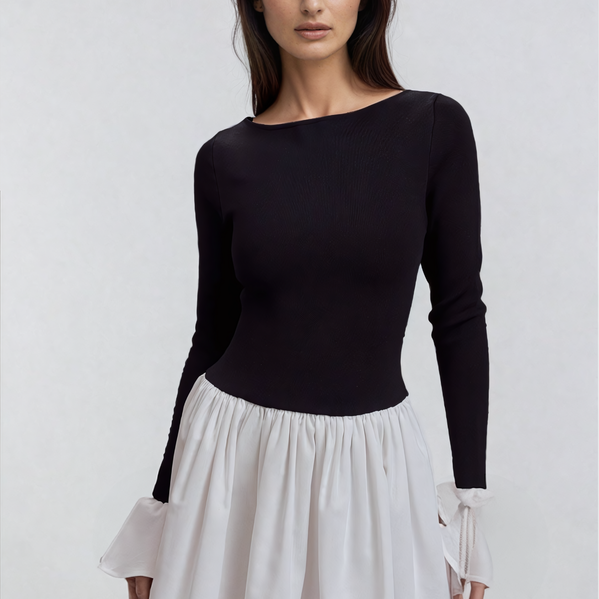 Adamma Deconstruct Fırfırlı Bodycon Mini Elbise Siyah