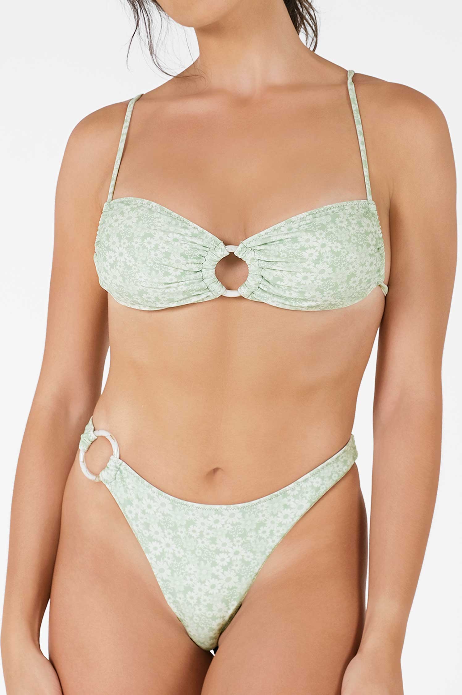 Shewess™ Lana Bağlamalı Bikini Üstü / Yeşil Çiçek