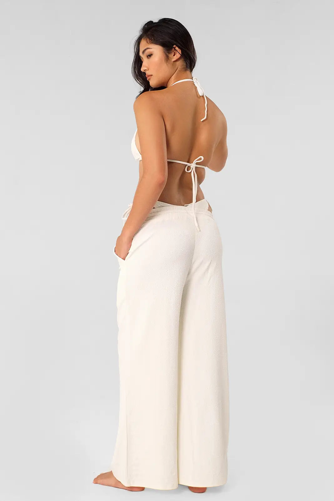 Shewess™ Andie Geniş Paça Pantolon / Vanilla Rom Jakarlı