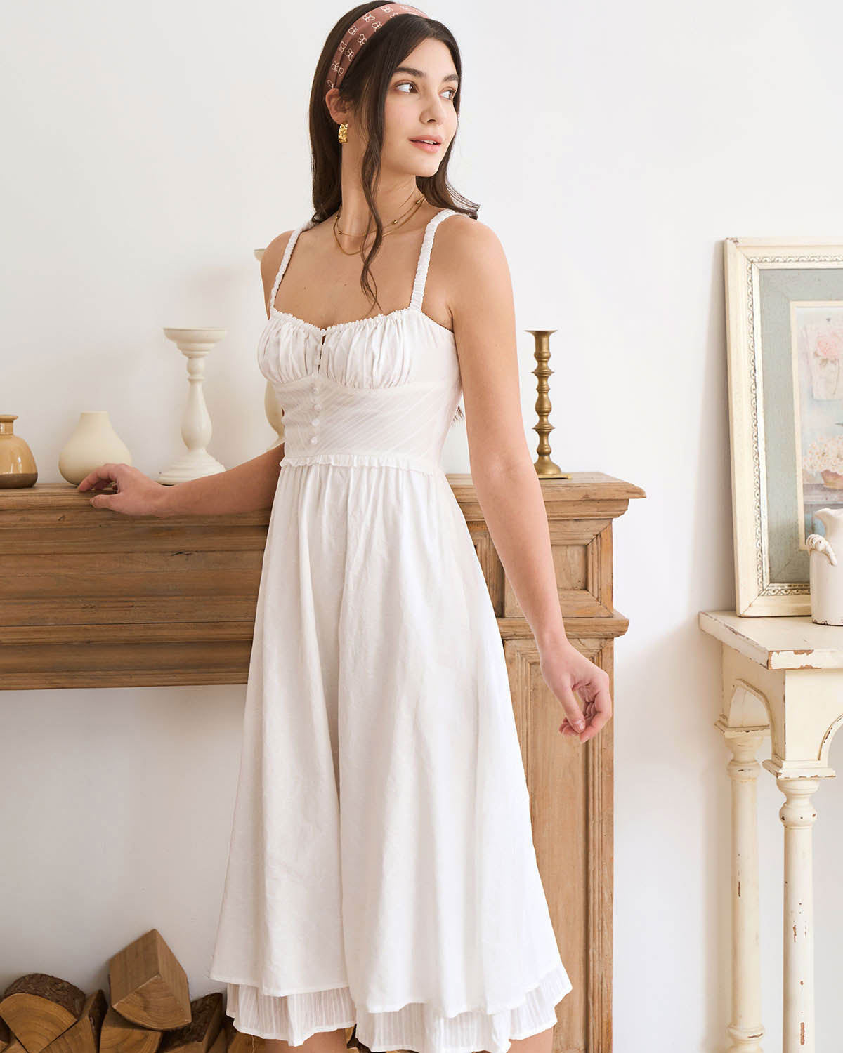 Shewess™ Beyaz Dantelli Slip Pamuk Midi Elbise
