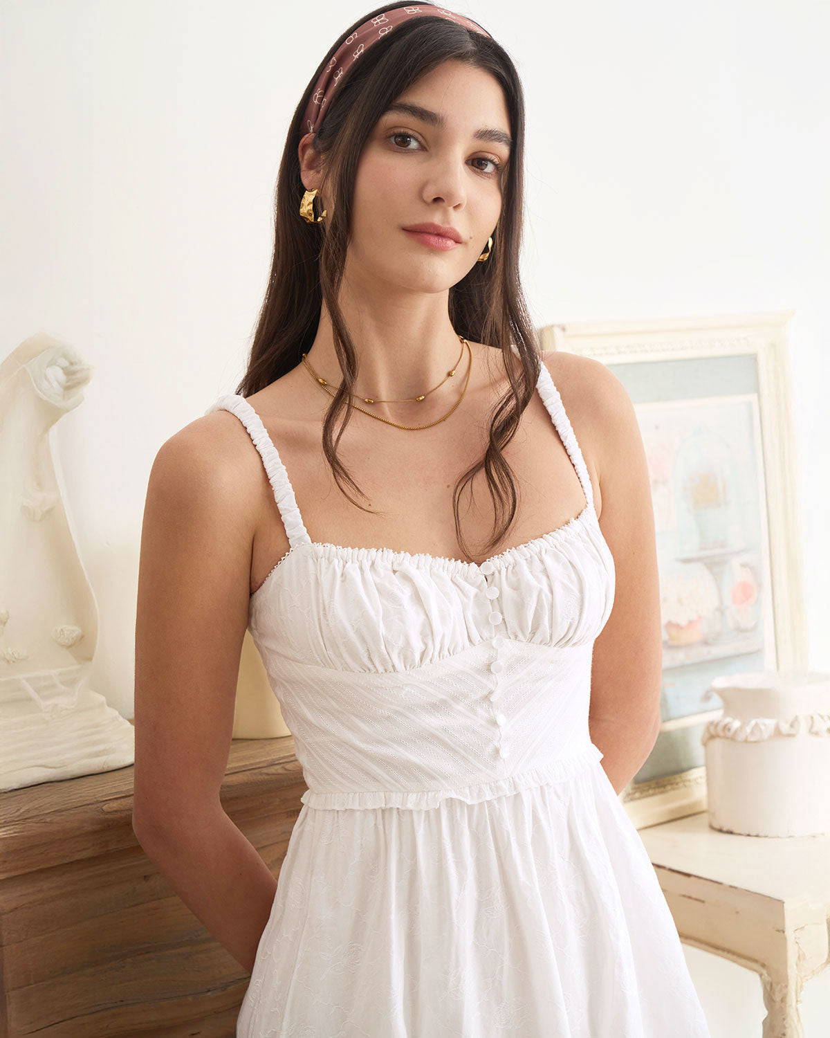 Shewess™ Beyaz Dantelli Slip Pamuk Midi Elbise