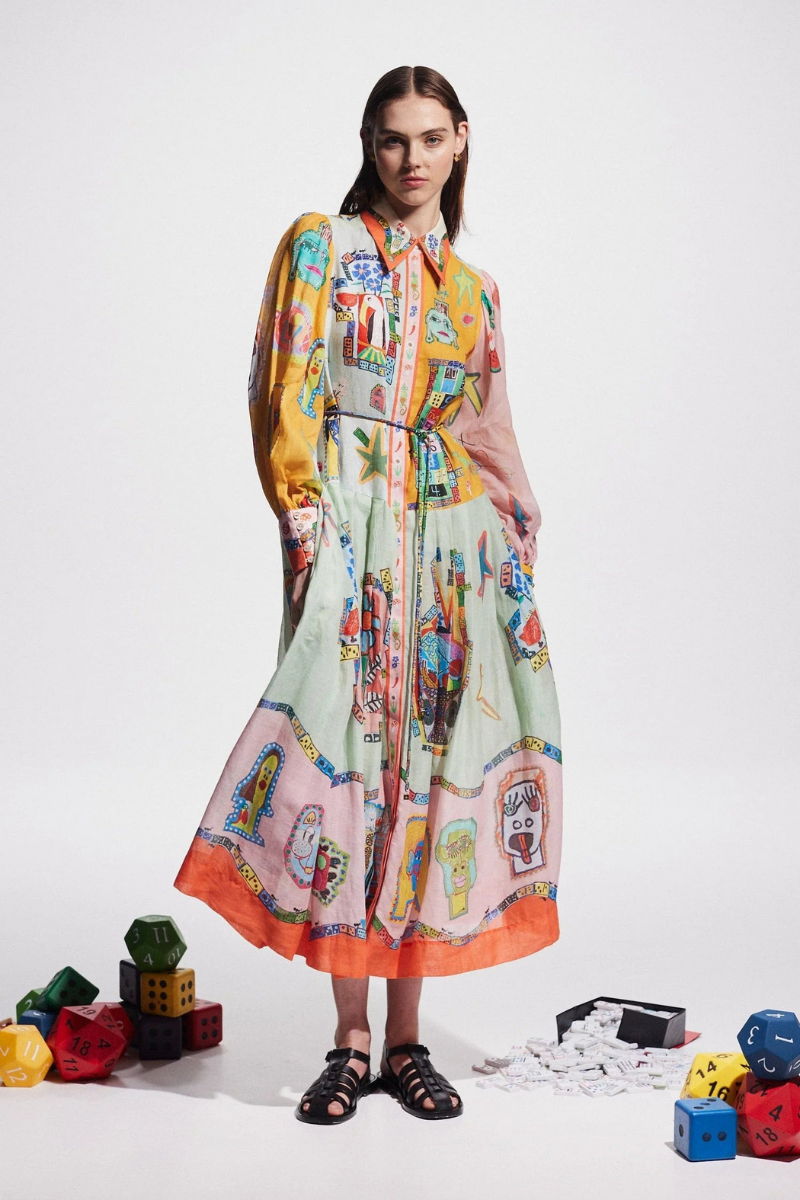 Danielle Balon Kollu Patchwork Maxi Elbise