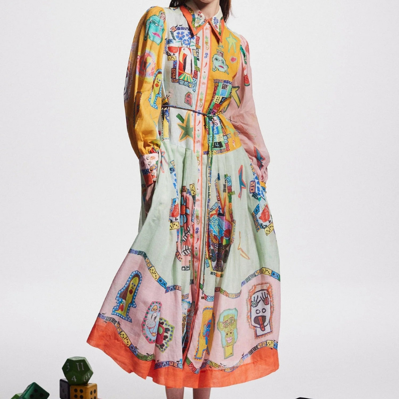Danielle Balon Kollu Patchwork Maxi Elbise