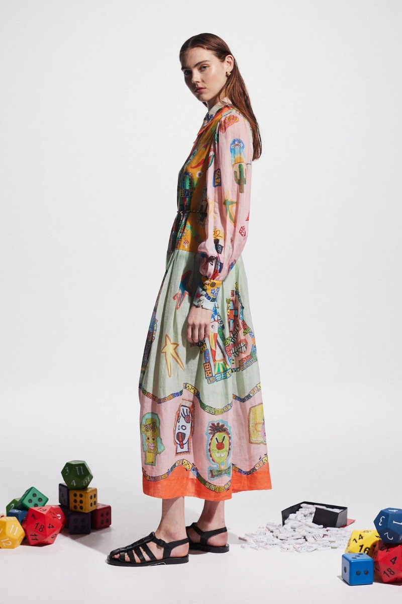 Danielle Balon Kollu Patchwork Maxi Elbise