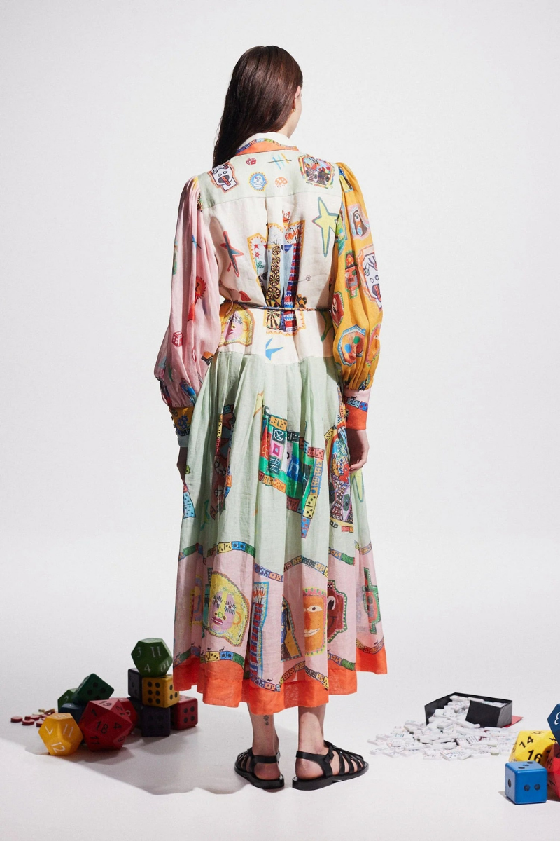 Danielle Balon Kollu Patchwork Maxi Elbise