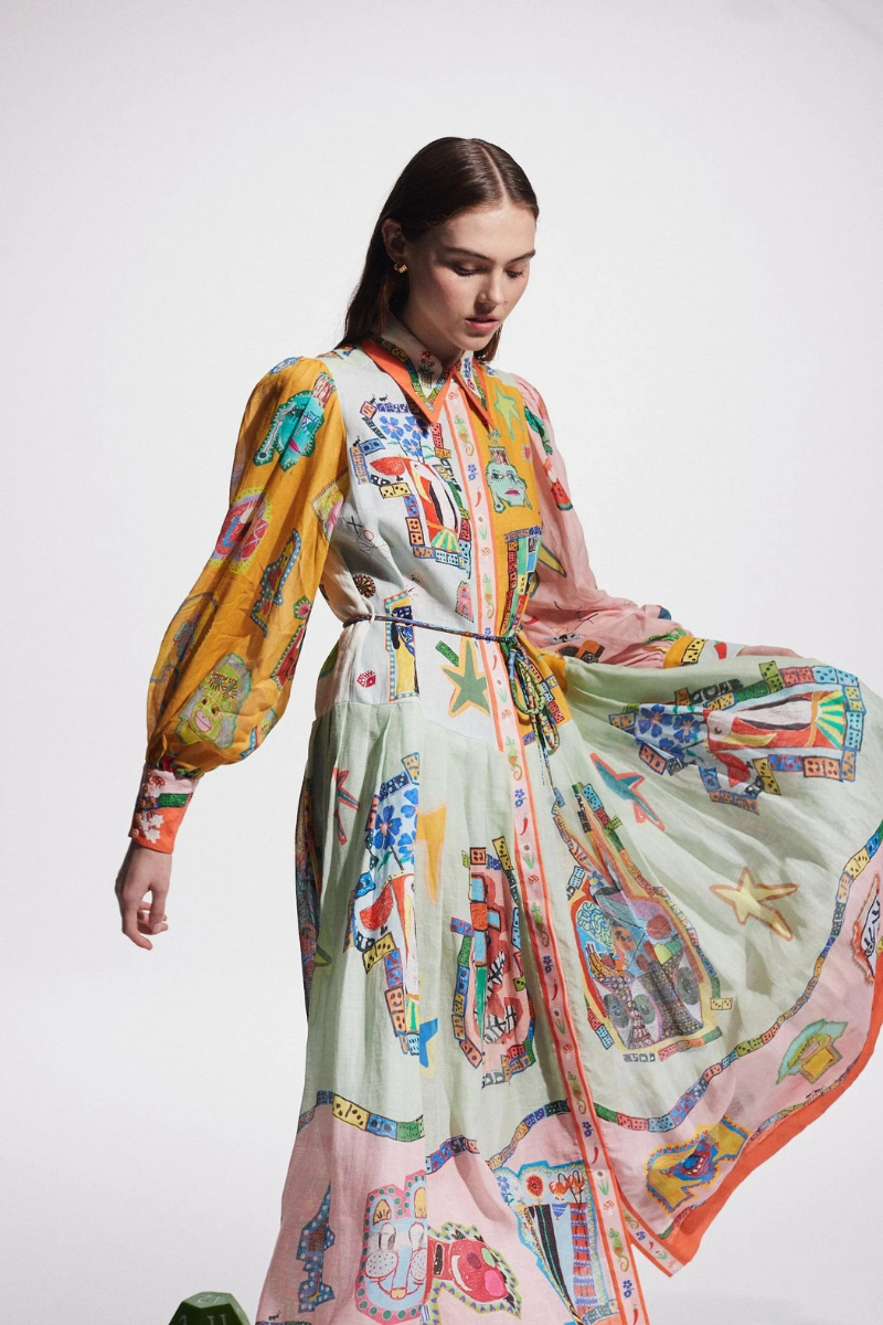Danielle Balon Kollu Patchwork Maxi Elbise