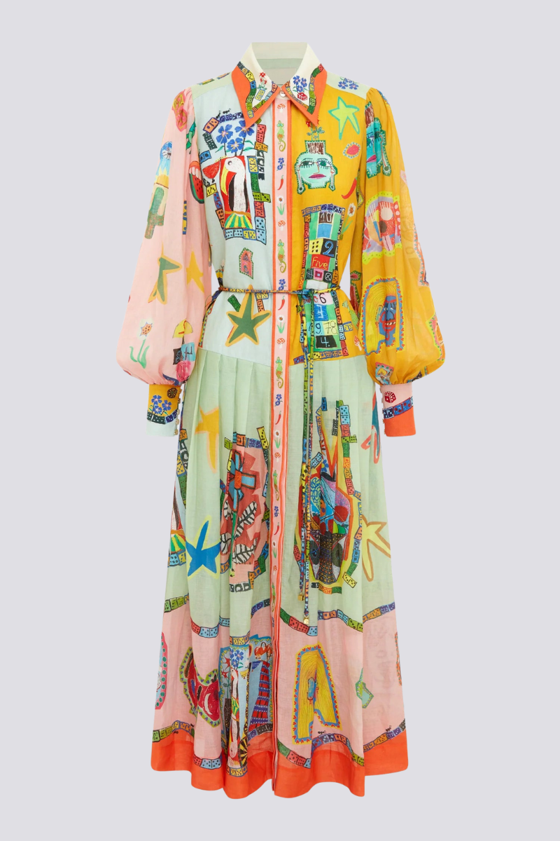 Danielle Balon Kollu Patchwork Maxi Elbise