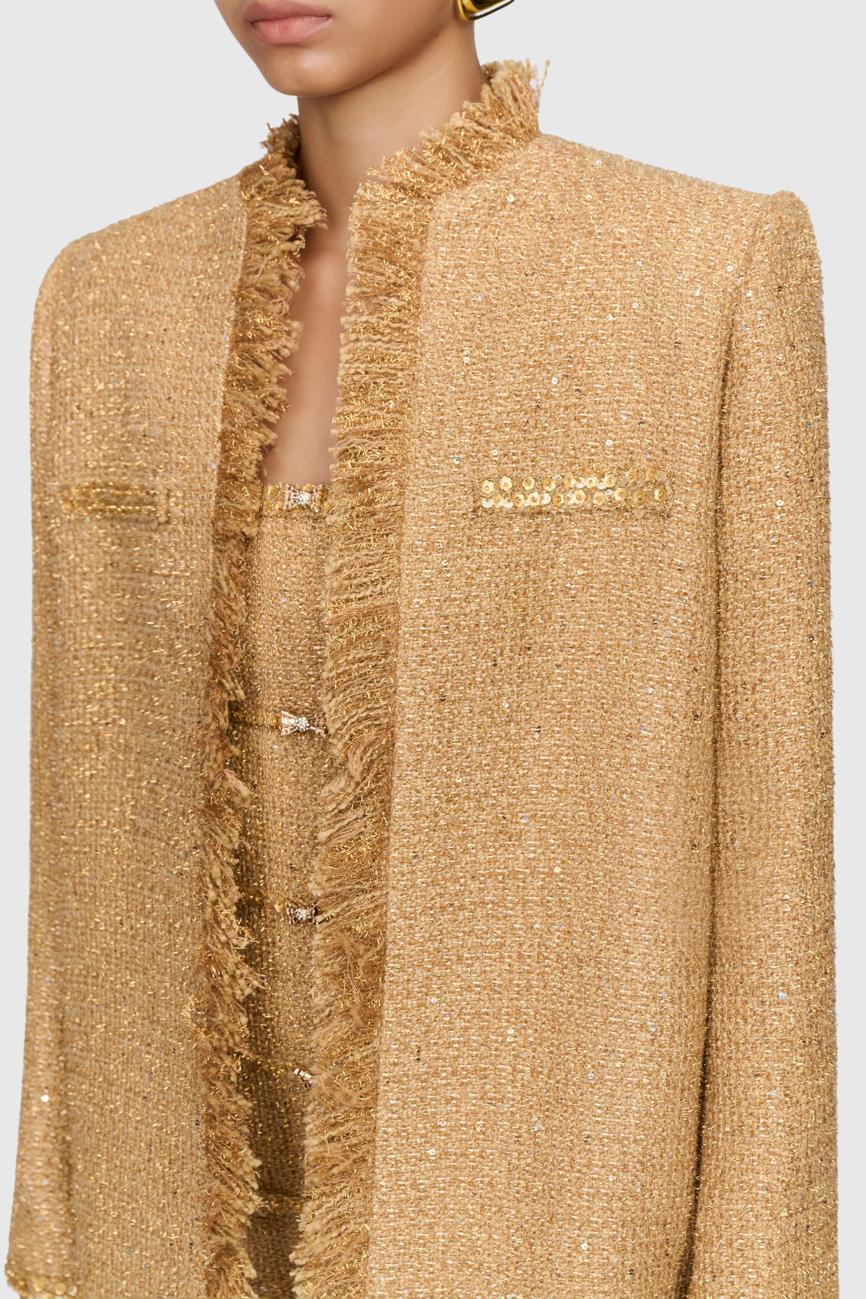 Elborno Gold Taşlı Straplez Midi Elbise