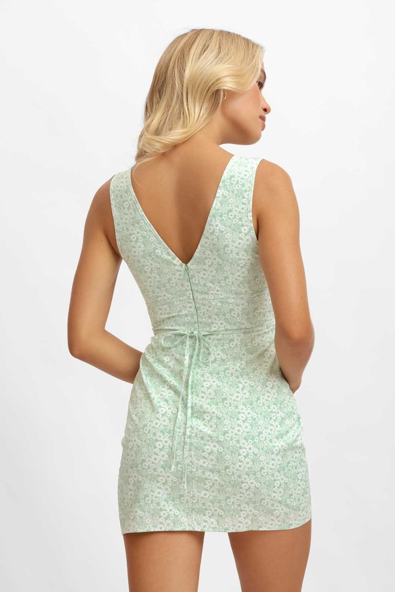 Shewess™ Gia Mini Elbise / Yeşil Çiçek (Son İndirim)