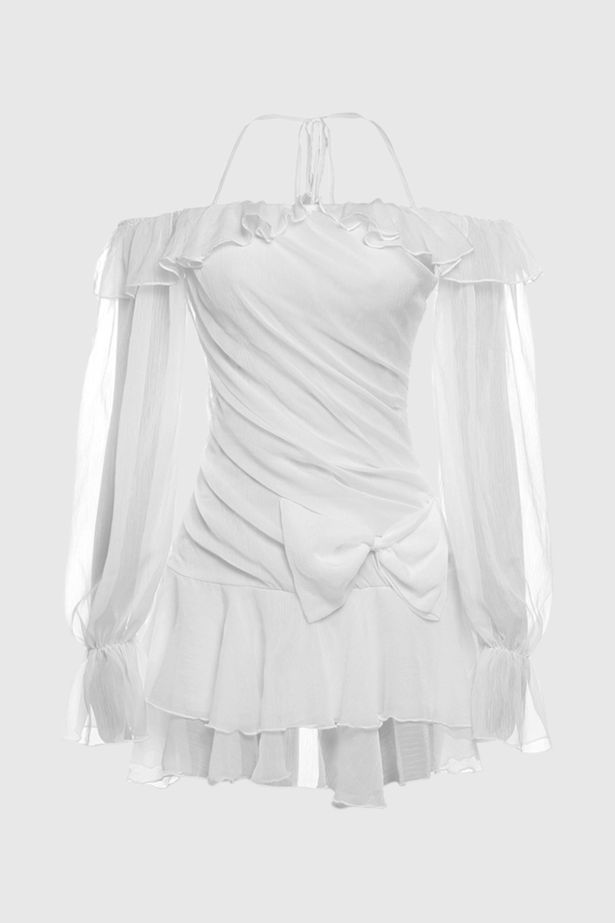 Liberty Mesh Fırfırlı Asimetrik Fiyonklu Mini Elbise