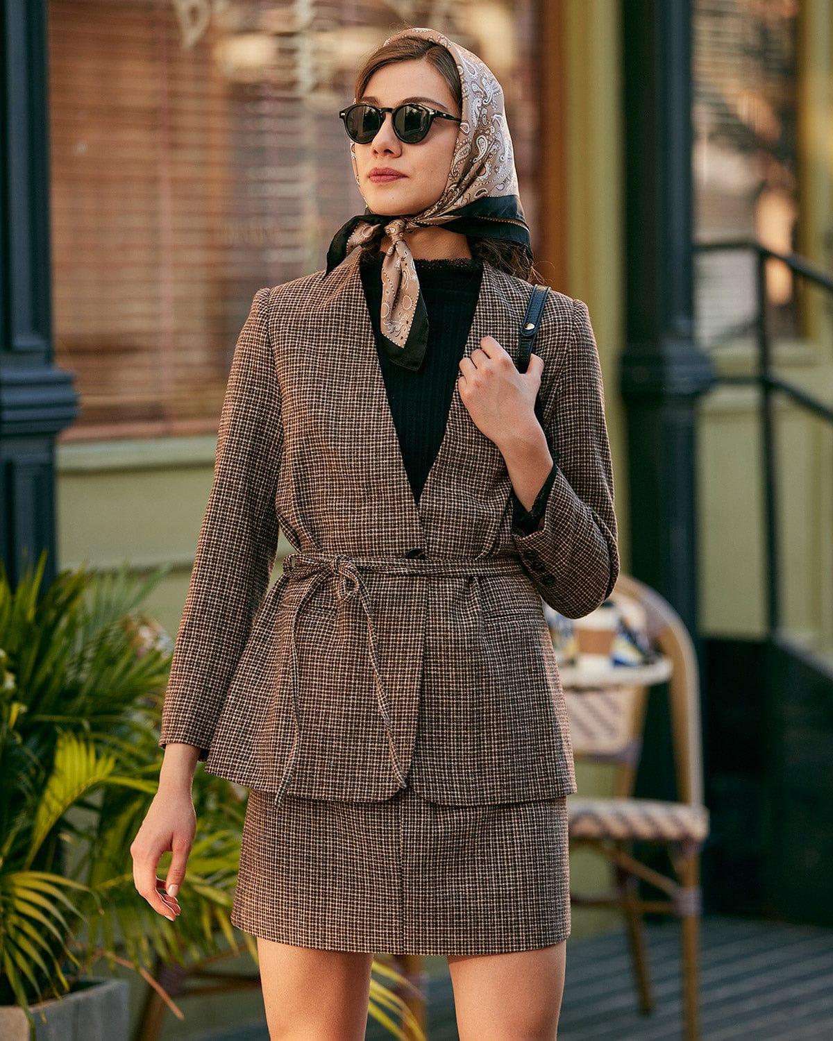 Shewess™ V Yaka Ekose Tek Düğme Blazer