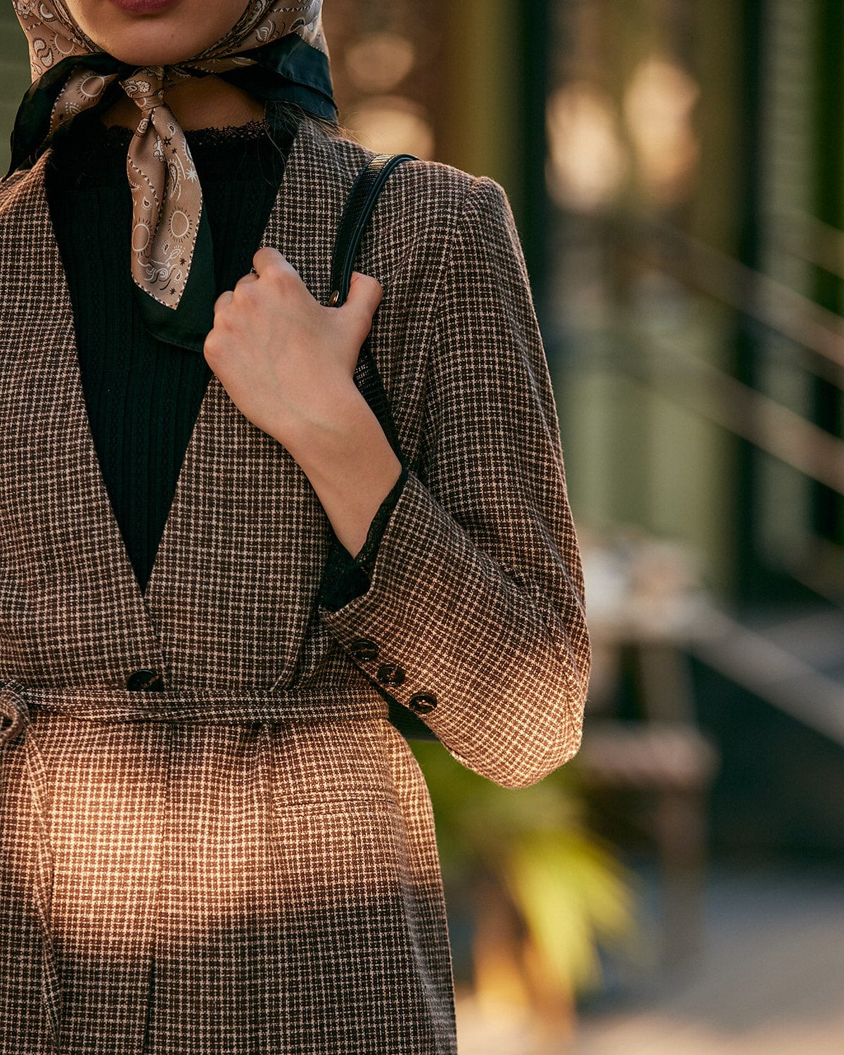 Shewess™ V Yaka Ekose Tek Düğme Blazer