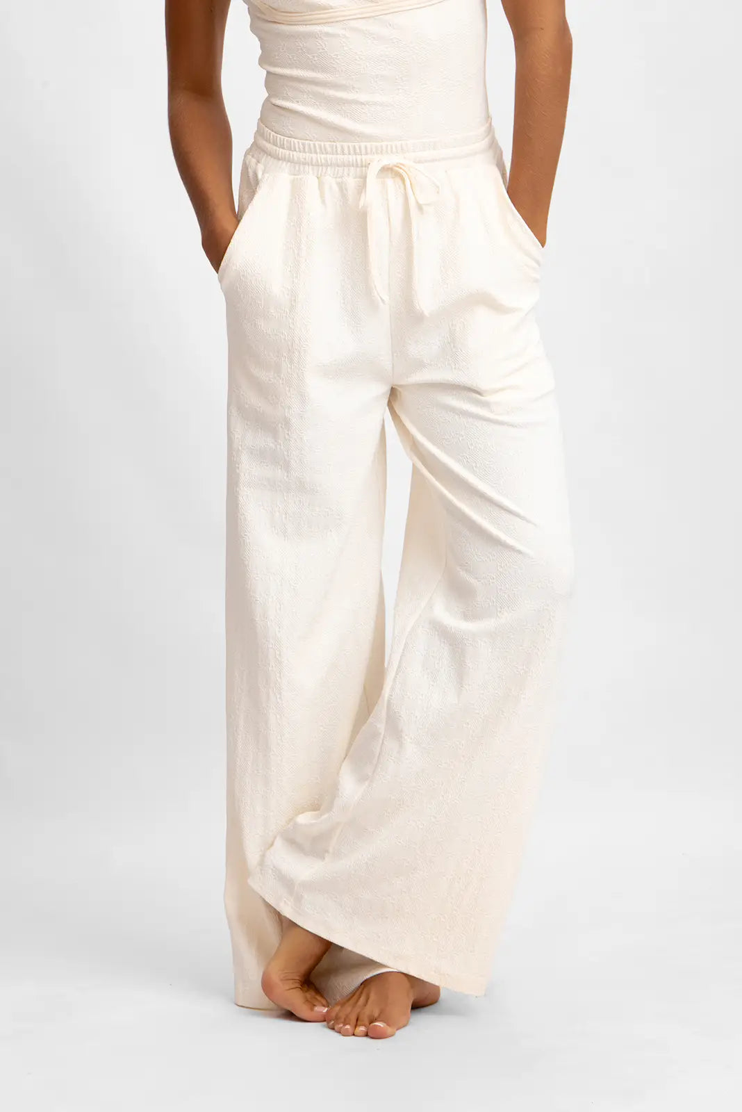 Shewess™ Andie Geniş Paça Pantolon / Vanilla Rom Jakarlı