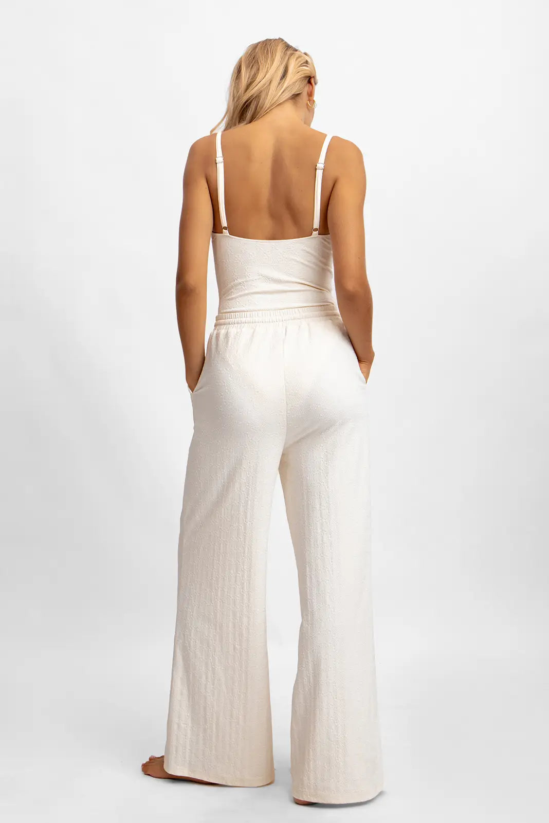 Shewess™ Andie Geniş Paça Pantolon / Vanilla Rom Jakarlı