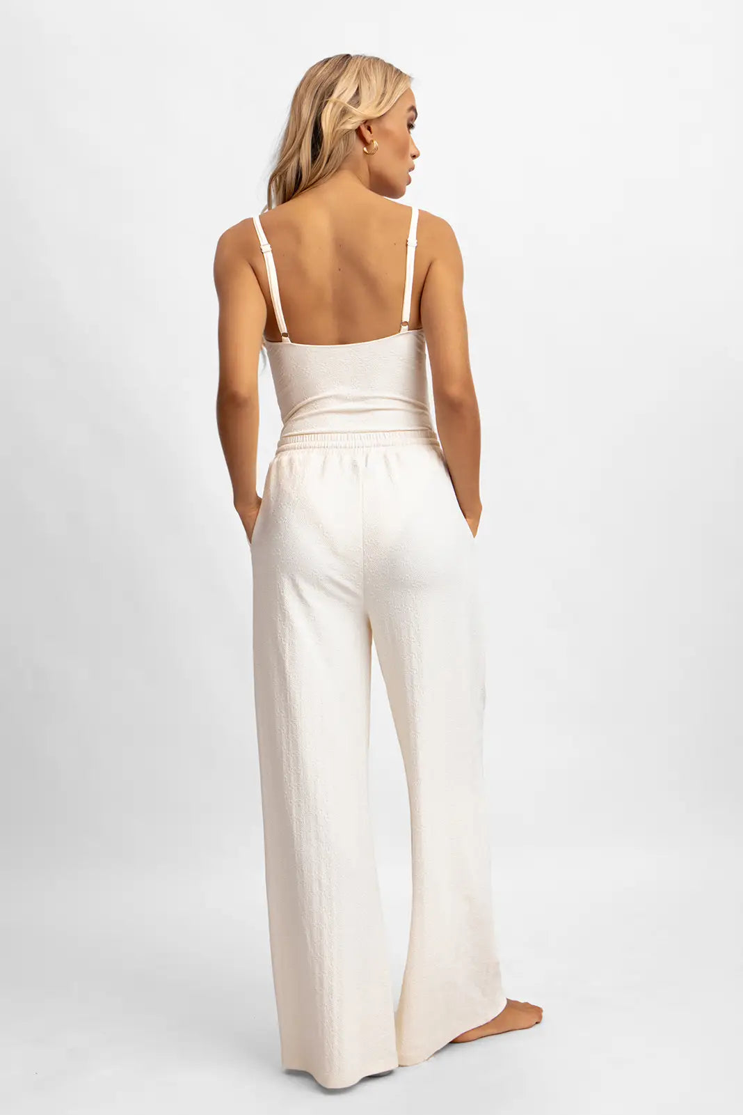Shewess™ Andie Geniş Paça Pantolon / Vanilla Rom Jakarlı