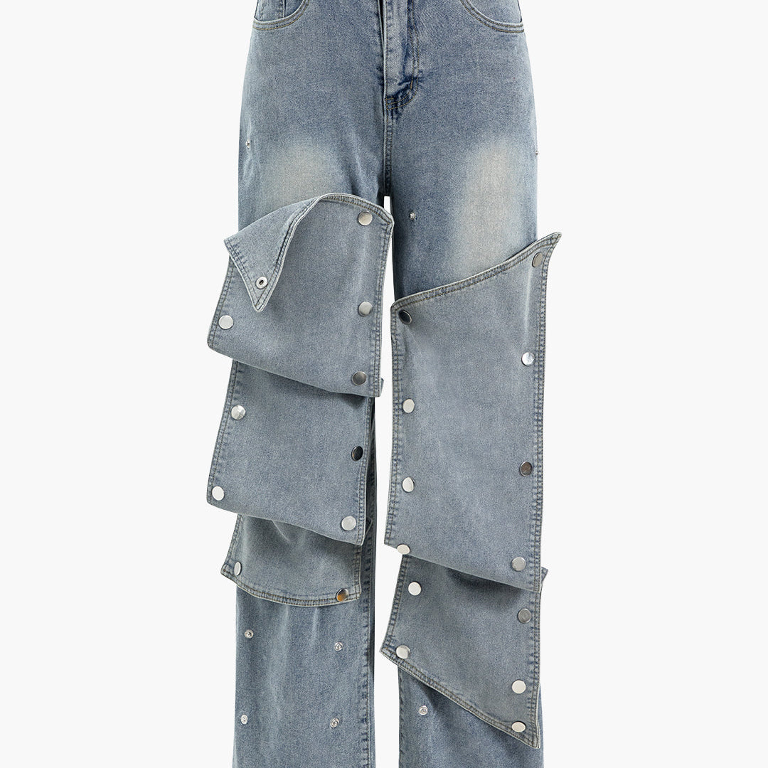 Patchwork Düğme Detaylı Jean