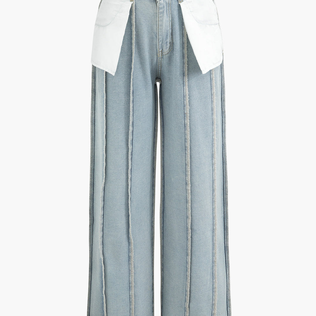 Denim Yıpranmış Detaylı Düz Paça Jean