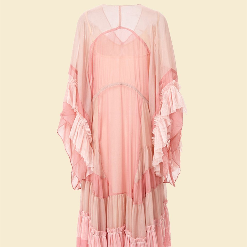 Katie Mesh Degrade Pembe Midi Maxi Elbise