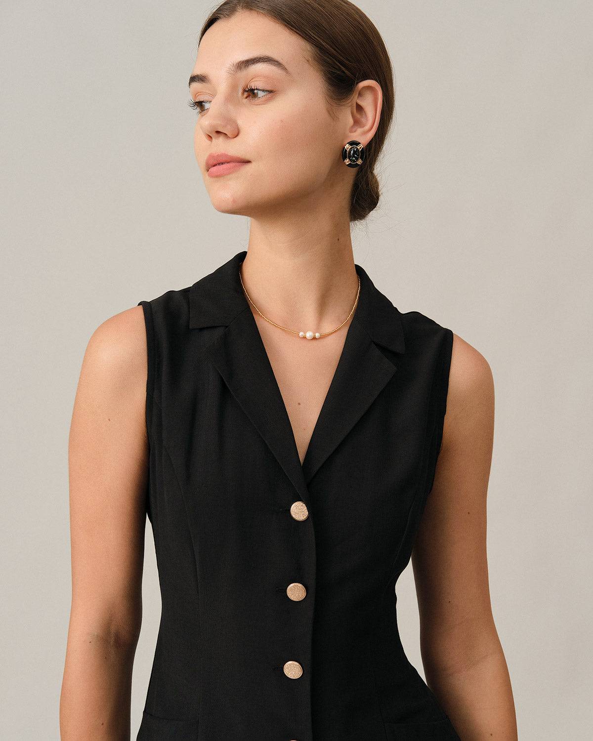 Shewess Siyah V Yaka Tunik Midi Elbise