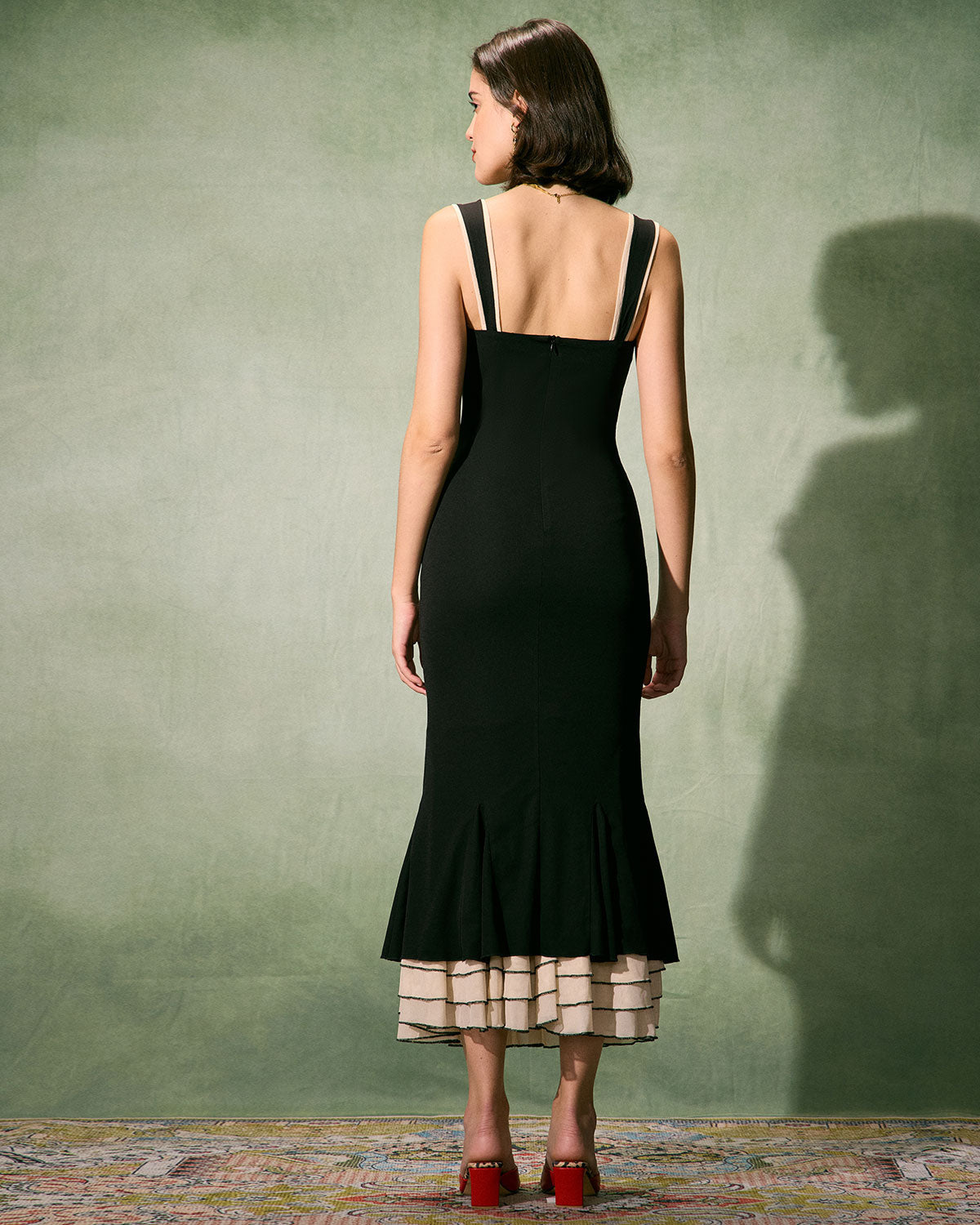 Shewess Siyah Kalp Yaka Bodycon Slip Maxi Elbise