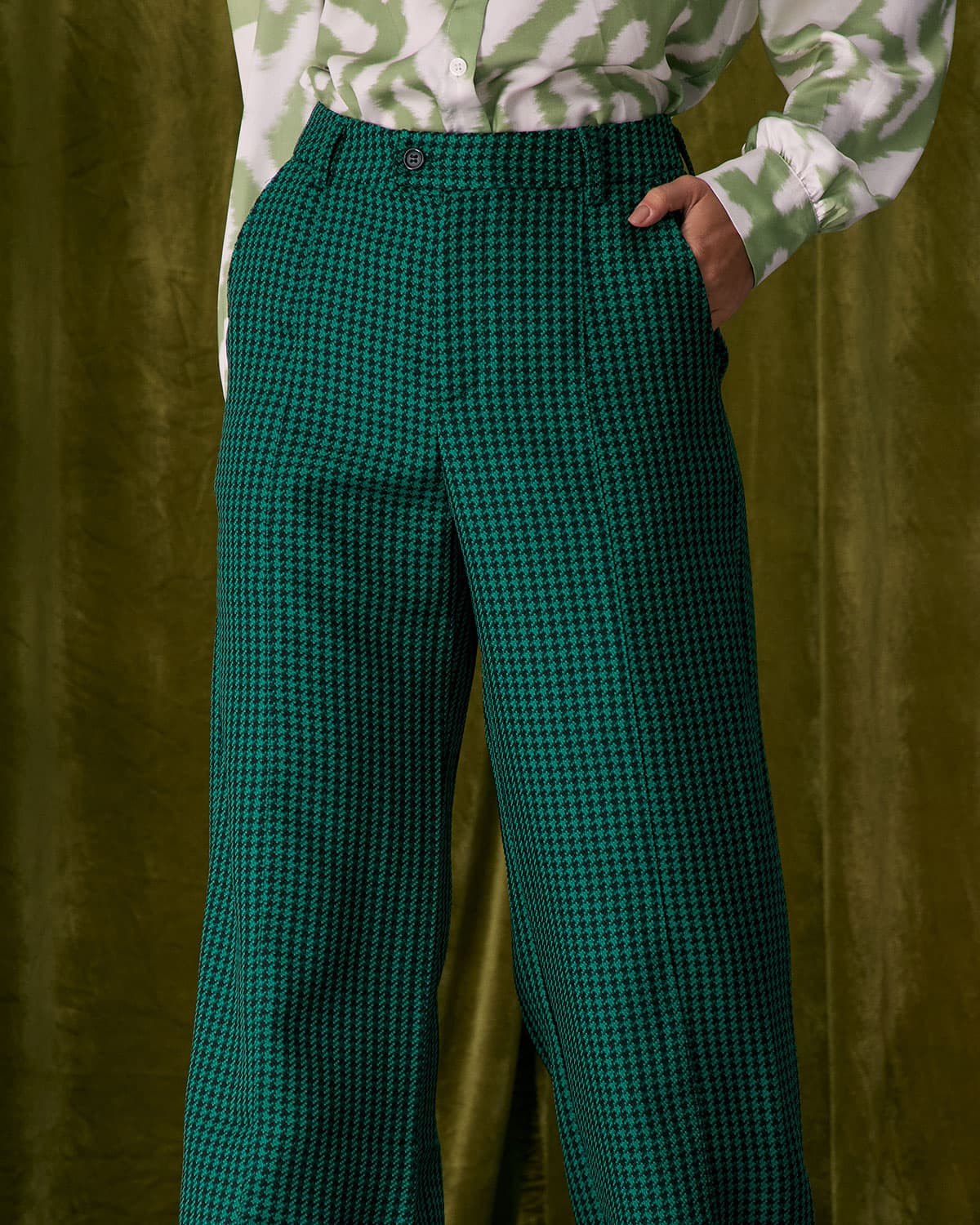 Shewess™ Yeşil Kazayağı Geniş Paça Pantolon