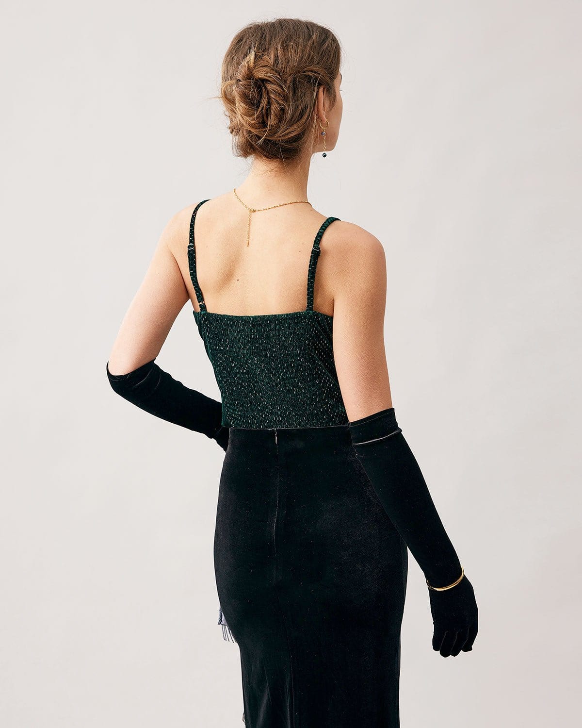 Shewess™ Yeşil Kalp Yaka Kadife Crop Cami Üst
