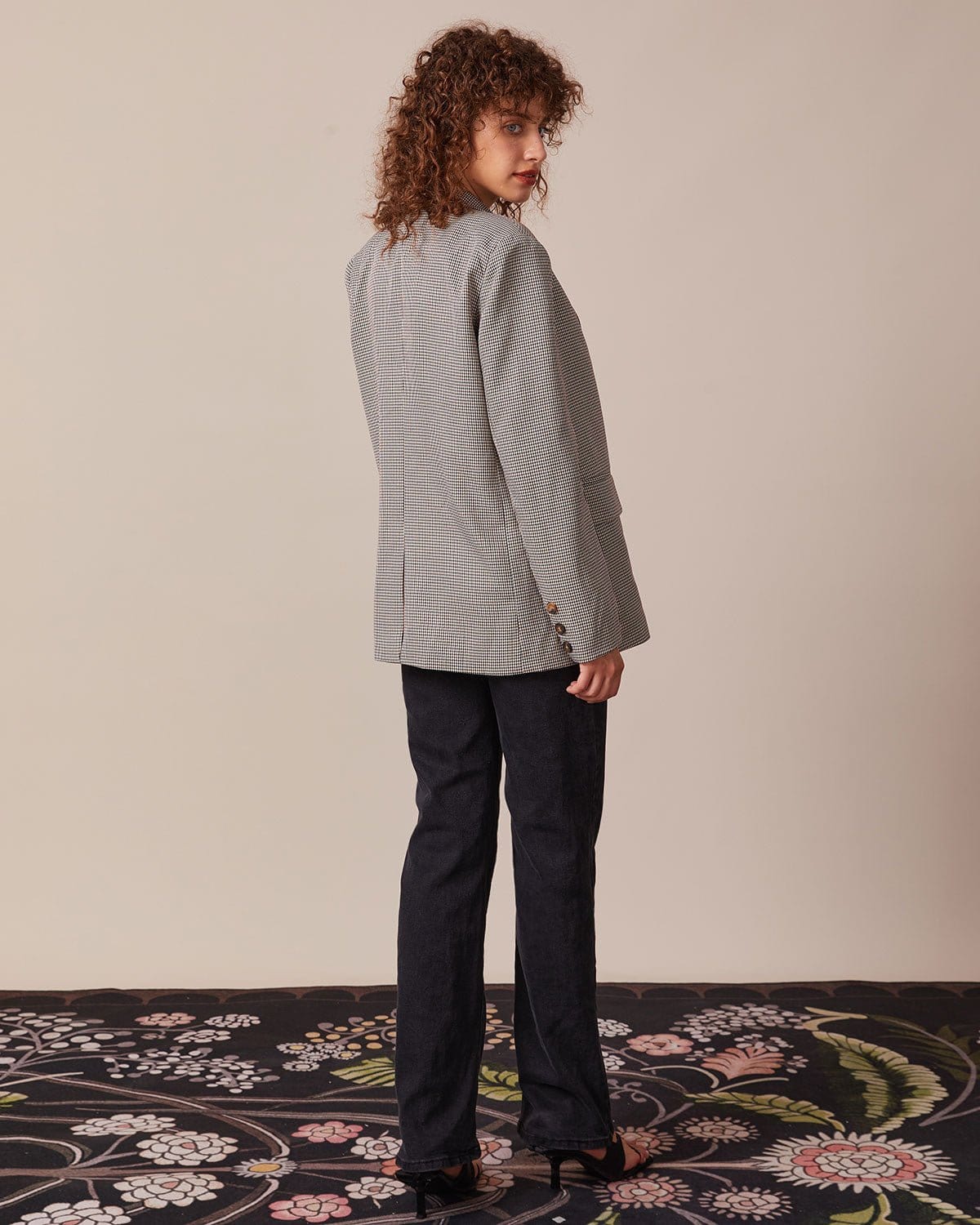 Shewess™ Kahve Yaka Kazayağı Düğmeli Blazer
