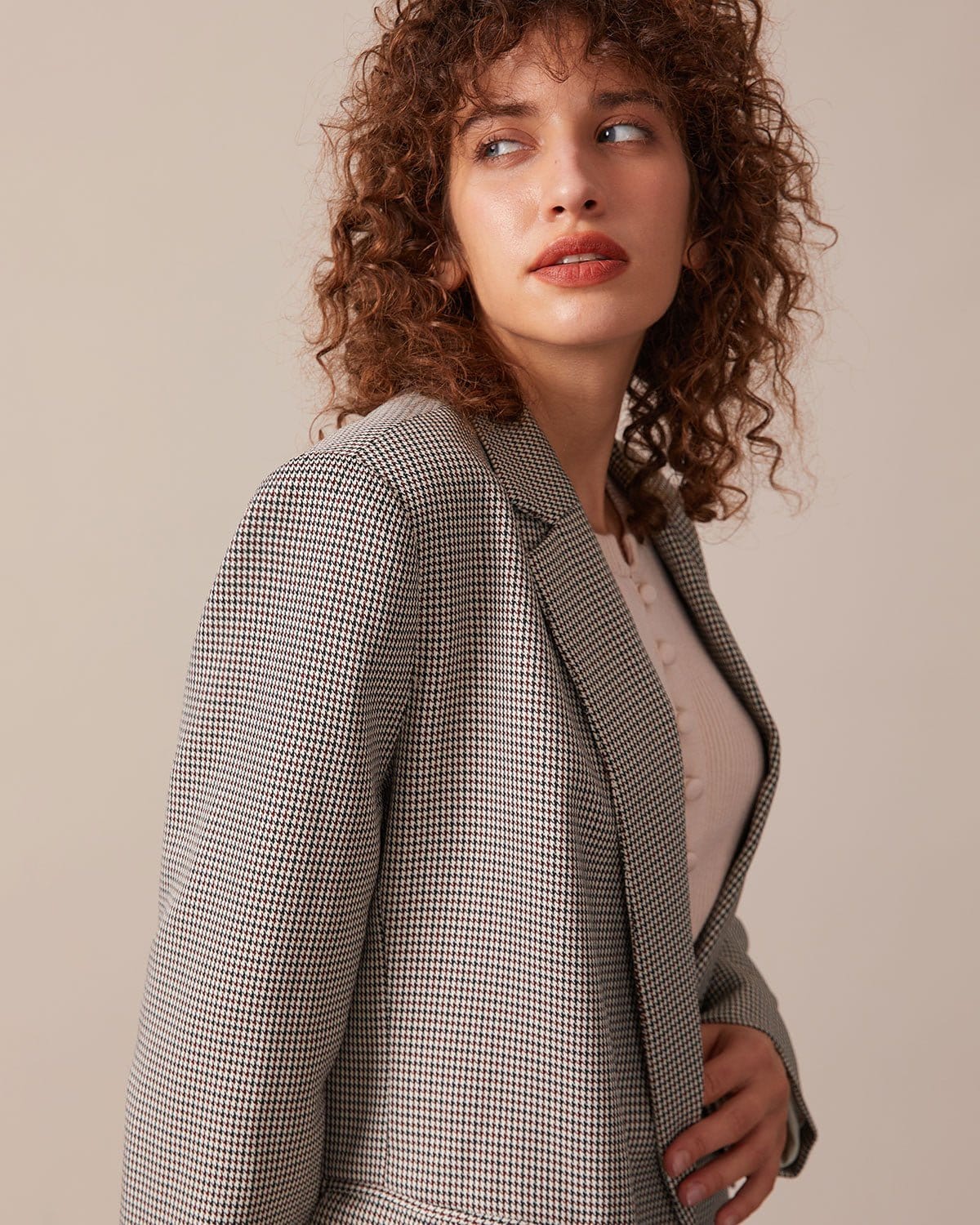 Shewess™ Kahve Yaka Kazayağı Düğmeli Blazer