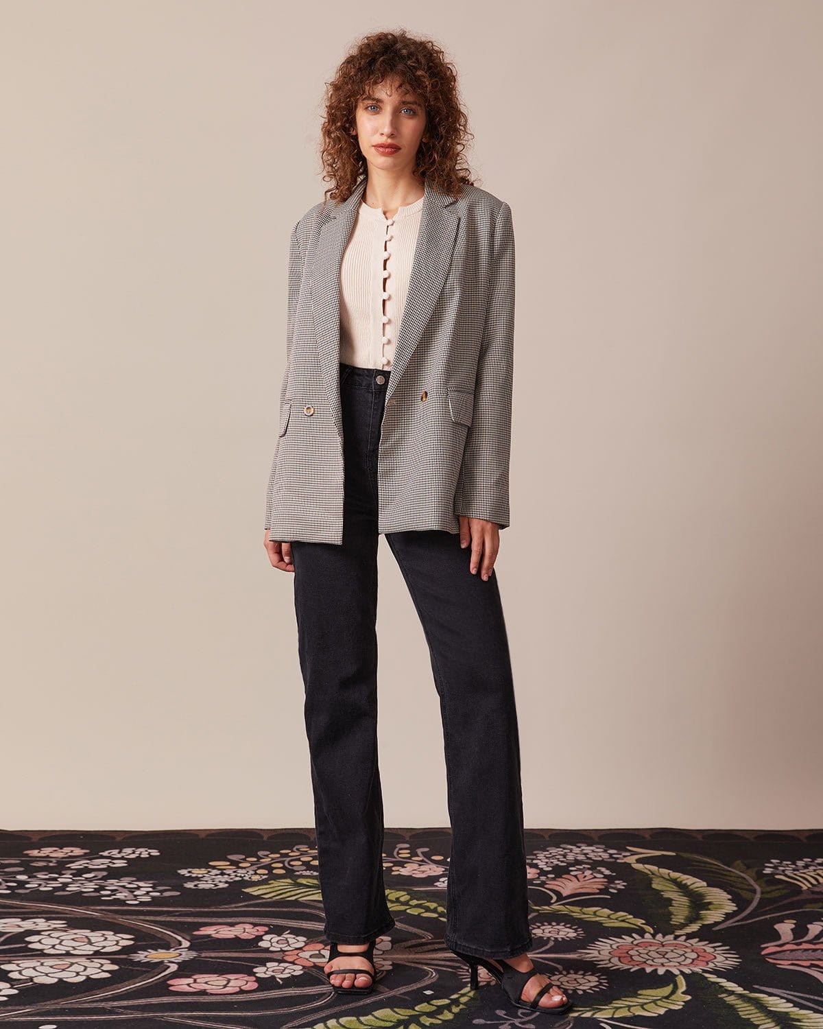 Shewess™ Kahve Yaka Kazayağı Düğmeli Blazer