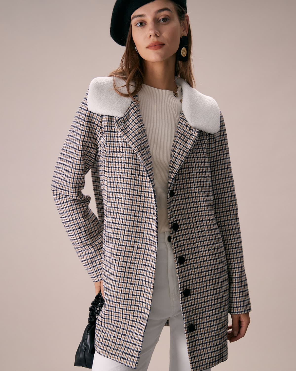Shewess™ Haki Yaka Tek Sıra Düğmeli Ekose Blazer