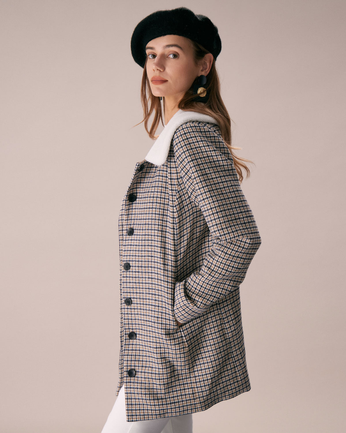 Shewess™ Haki Yaka Tek Sıra Düğmeli Ekose Blazer