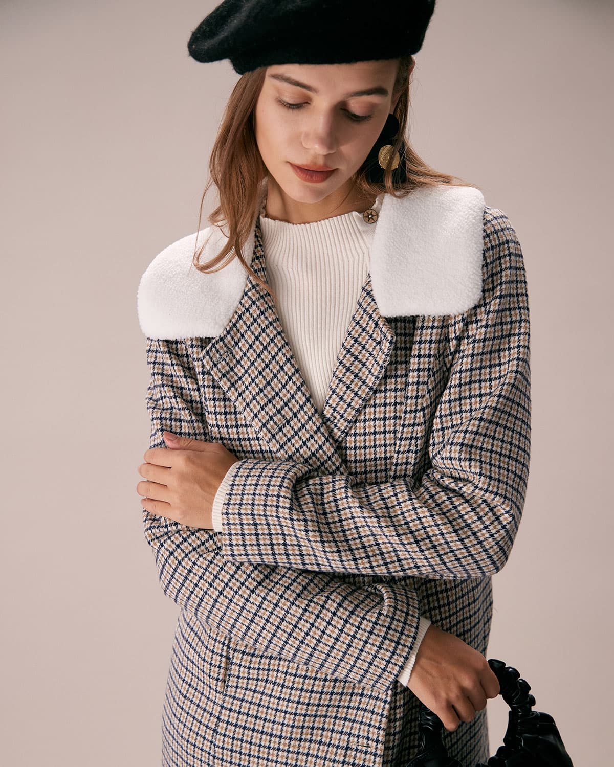 Shewess™ Haki Yaka Tek Sıra Düğmeli Ekose Blazer
