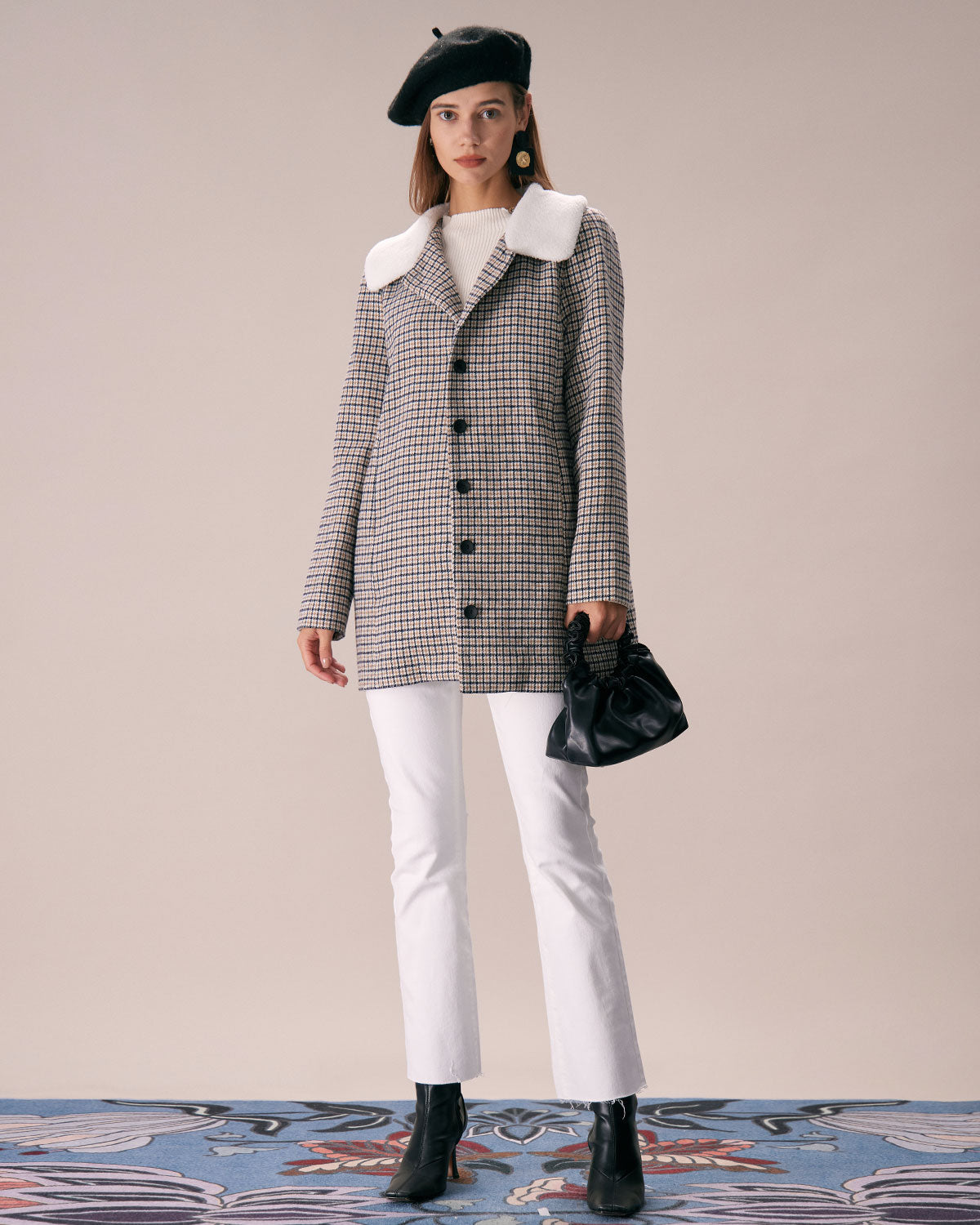 Shewess™ Haki Yaka Tek Sıra Düğmeli Ekose Blazer