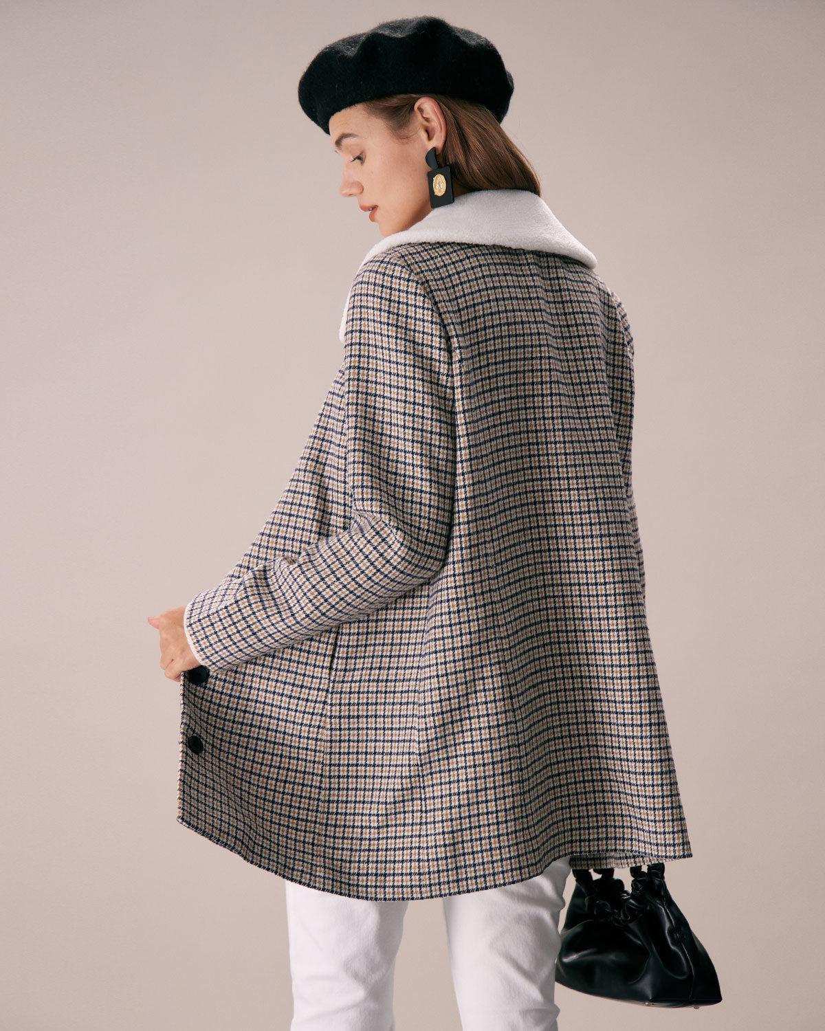 Shewess™ Haki Yaka Tek Sıra Düğmeli Ekose Blazer