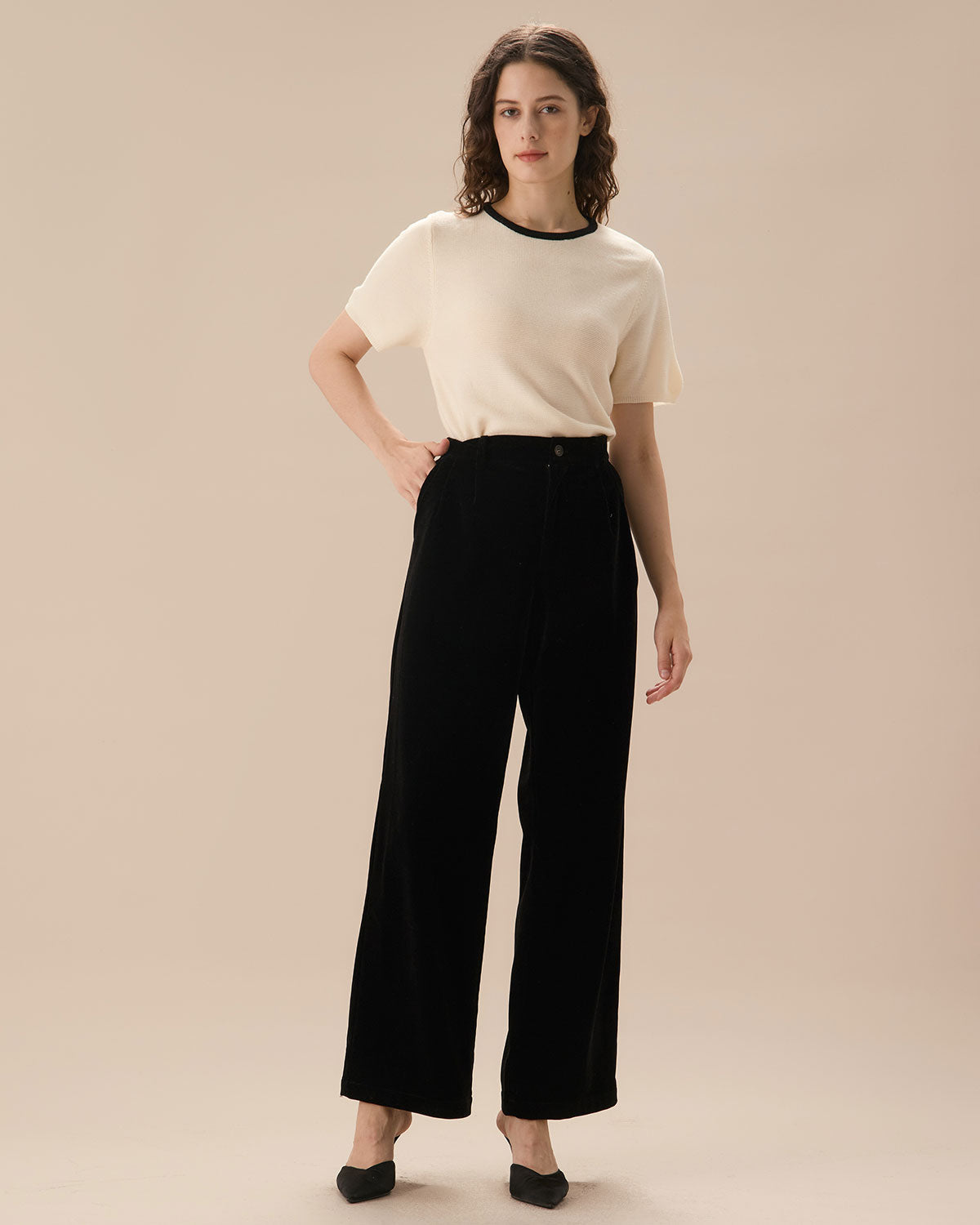 Shewess™ Siyah Yüksek Bel Piliseli Geniş Paça Pantolon