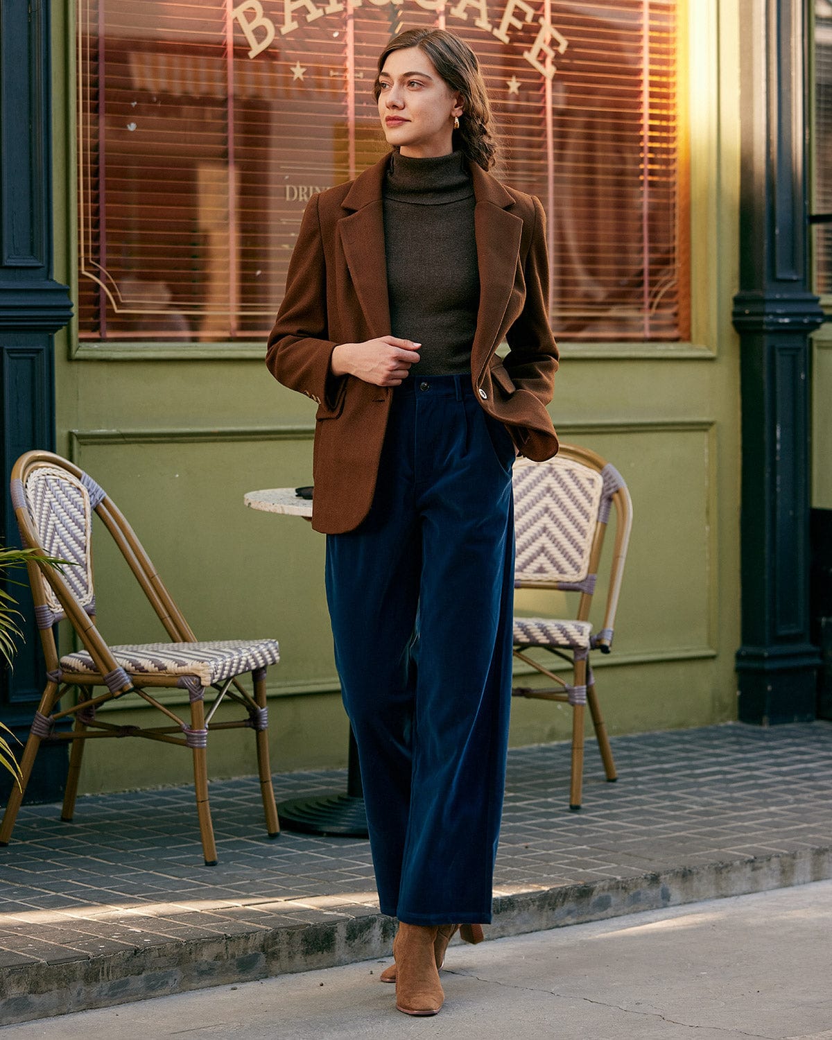 Shewess™ Düz Yaka Tek Düğmeli Blazer
