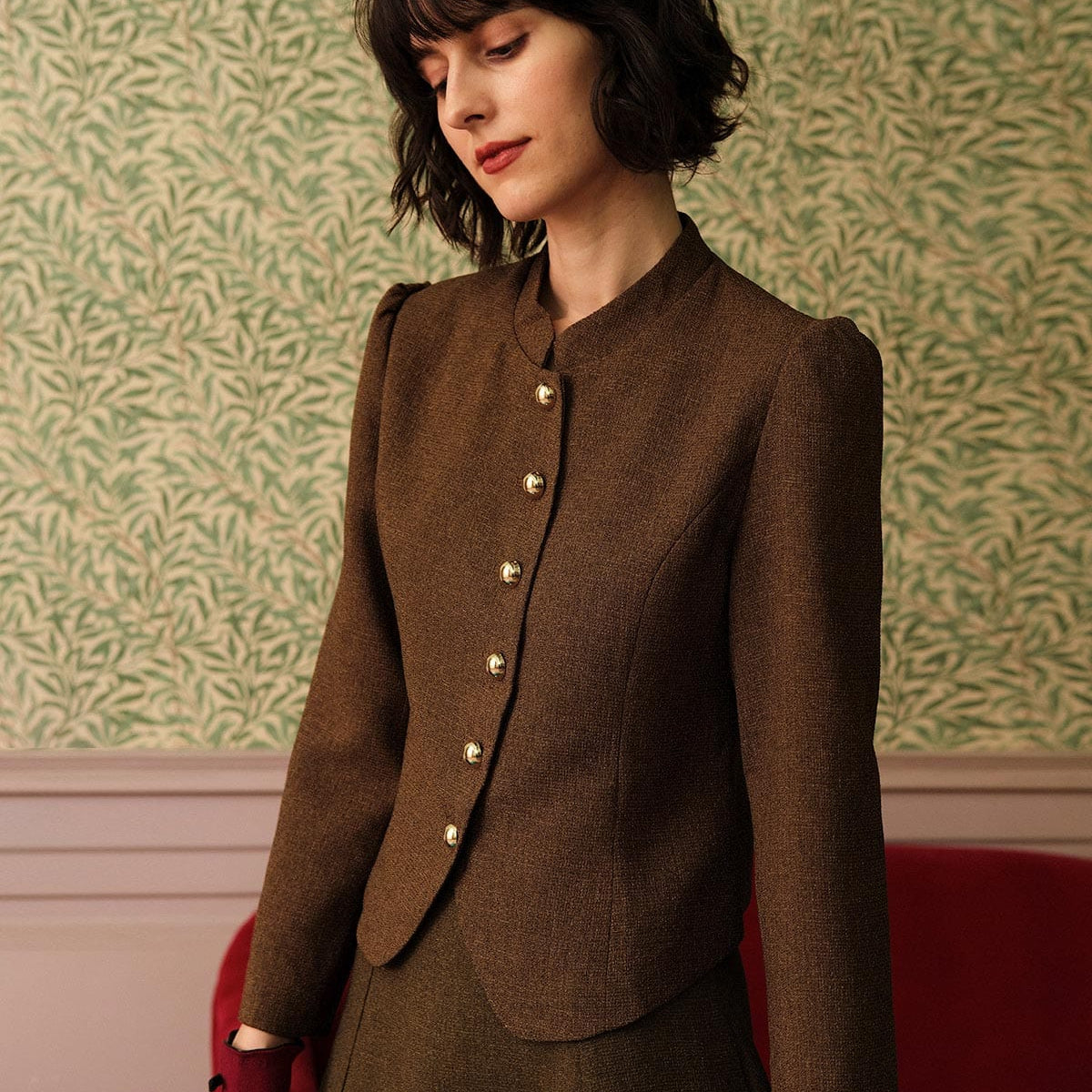 Shewess™ Solid Retro Tek Sıra Düğmeli Tüvit Ceket