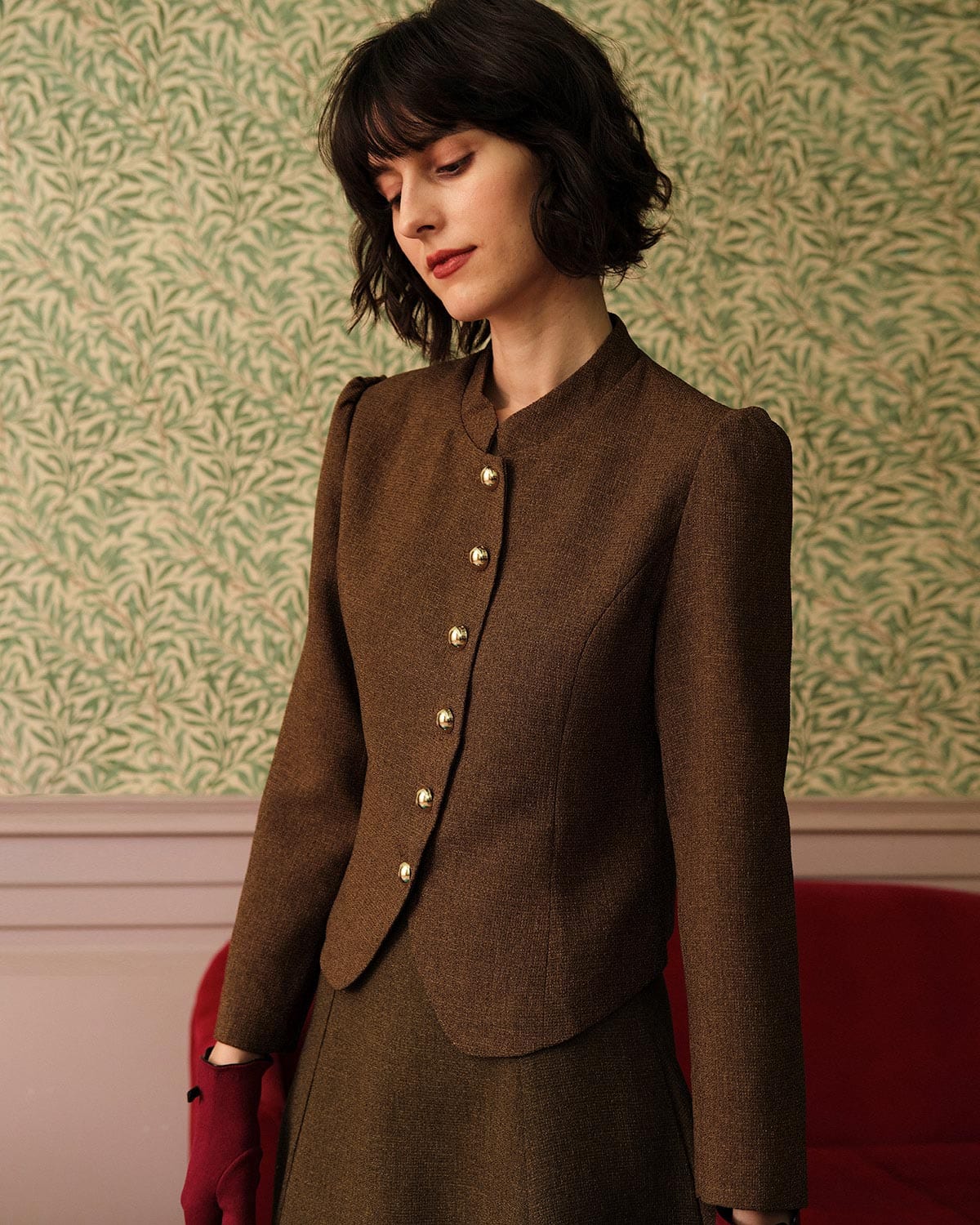 Shewess™ Solid Retro Tek Sıra Düğmeli Tüvit Ceket