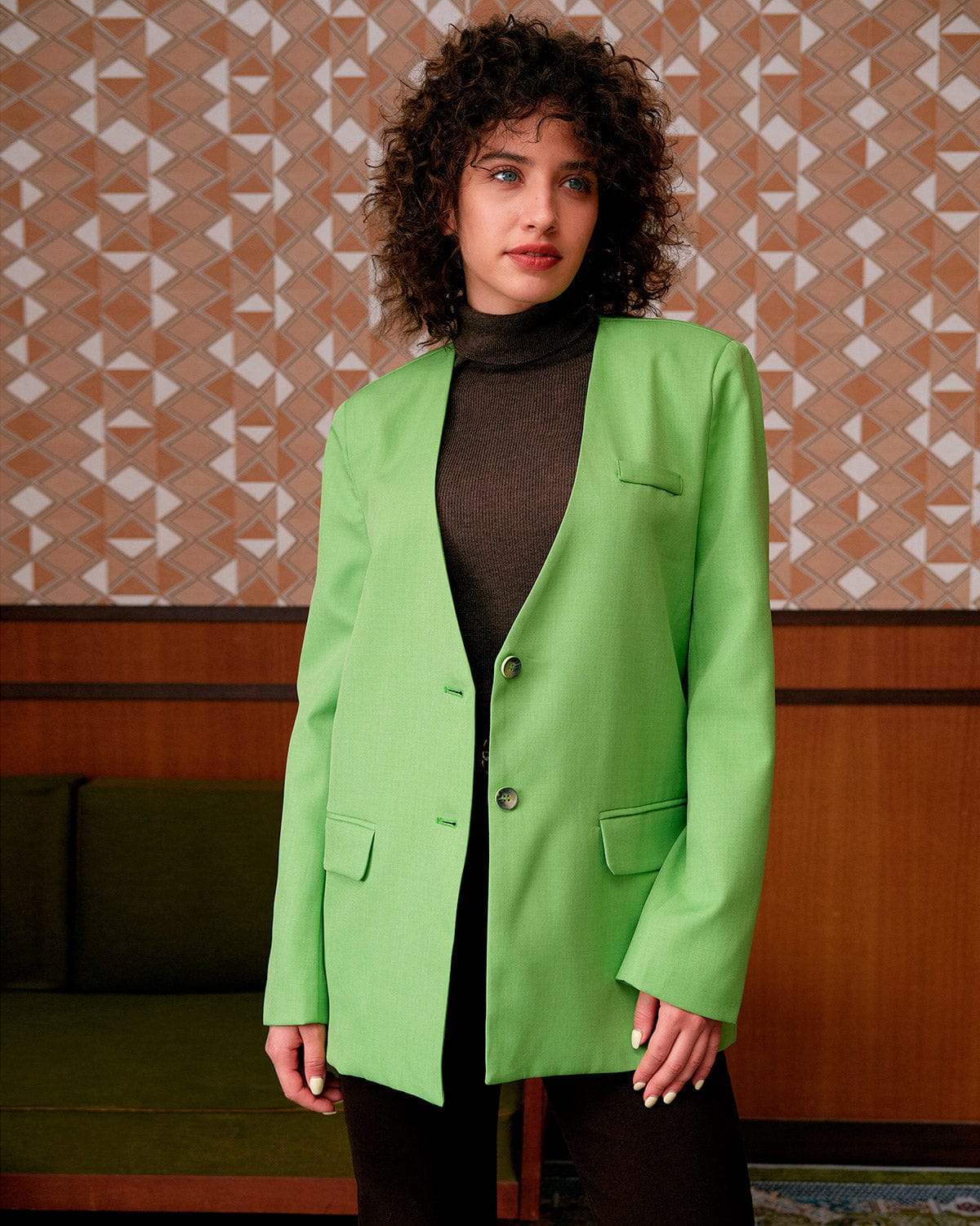 Shewess™ Düz V Yaka Düğmeli Blazer