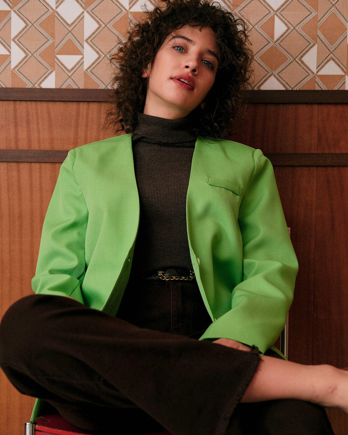 Shewess™ Düz V Yaka Düğmeli Blazer