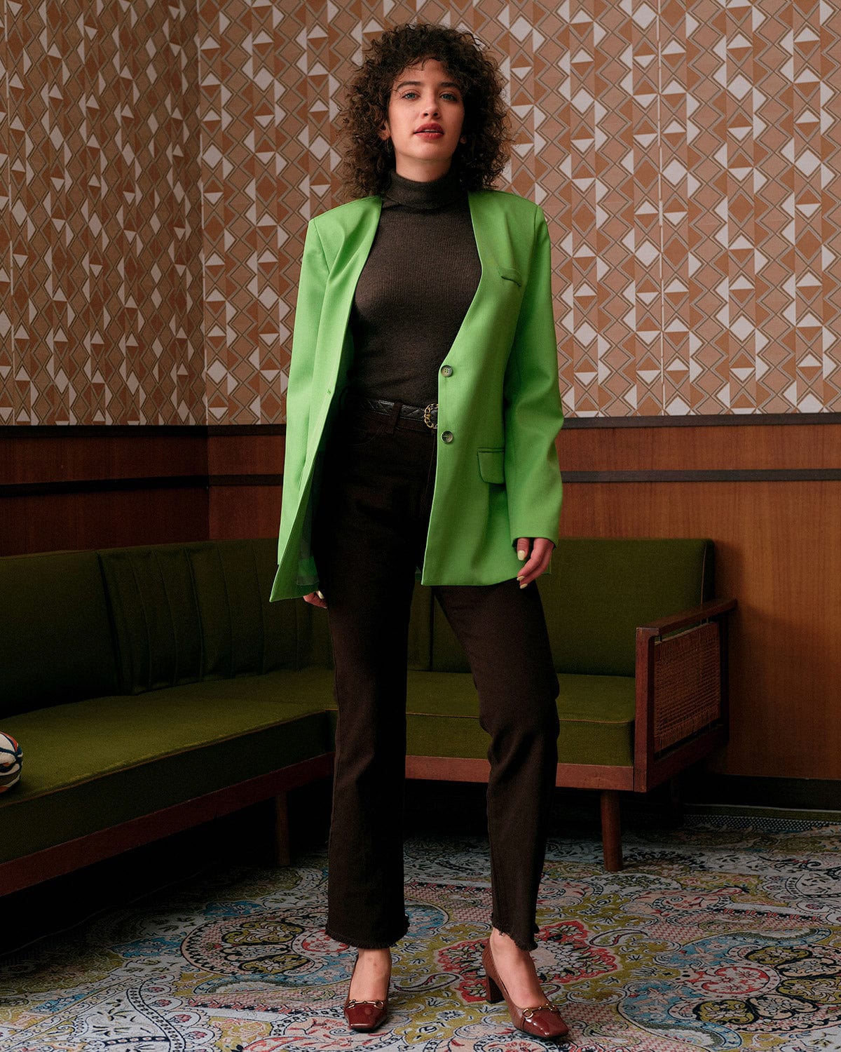 Shewess™ Düz V Yaka Düğmeli Blazer