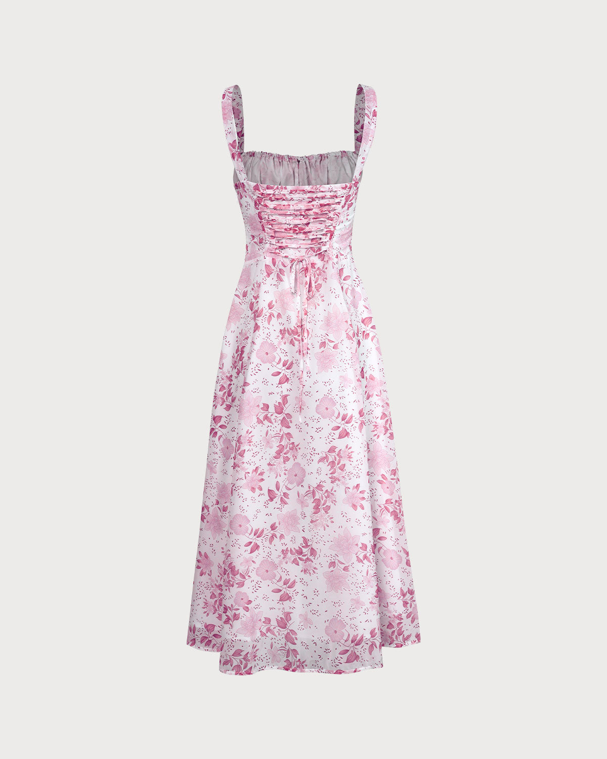 Shewess™ Pembe Kare Yaka Çiçek Dantelli Midi Elbise