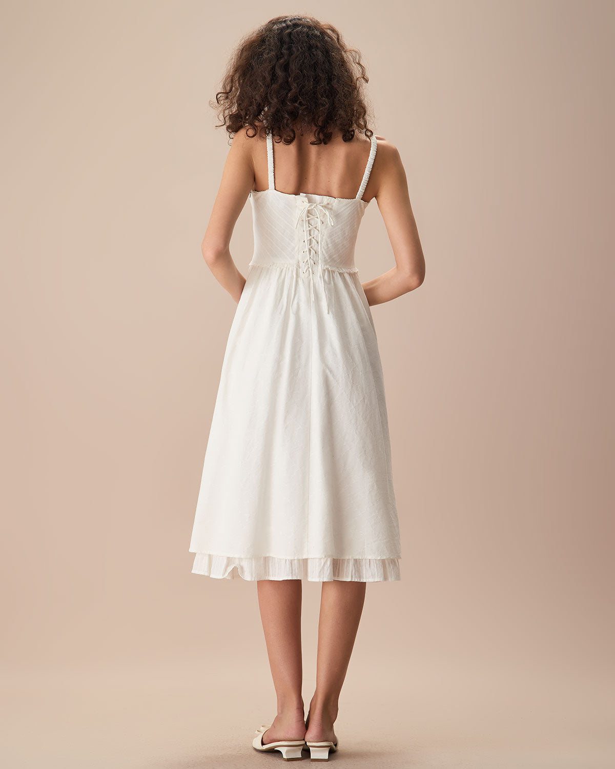 Shewess™ Beyaz Dantelli Slip Pamuk Midi Elbise