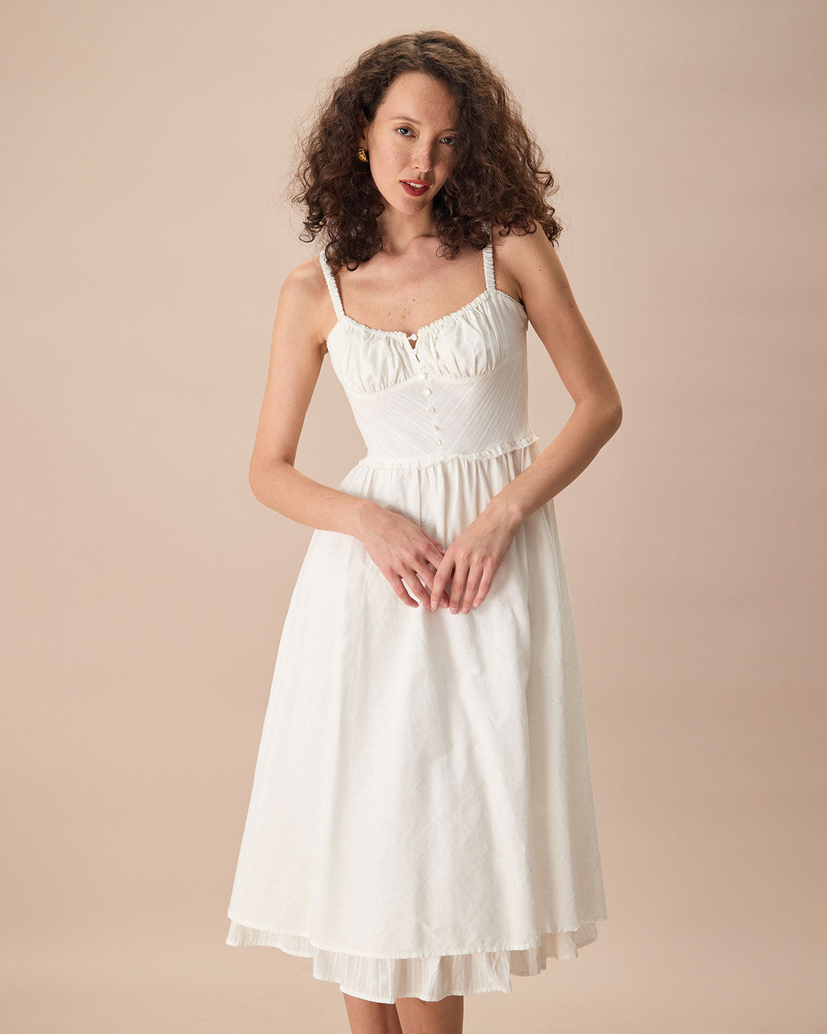 Shewess™ Beyaz Dantelli Slip Pamuk Midi Elbise