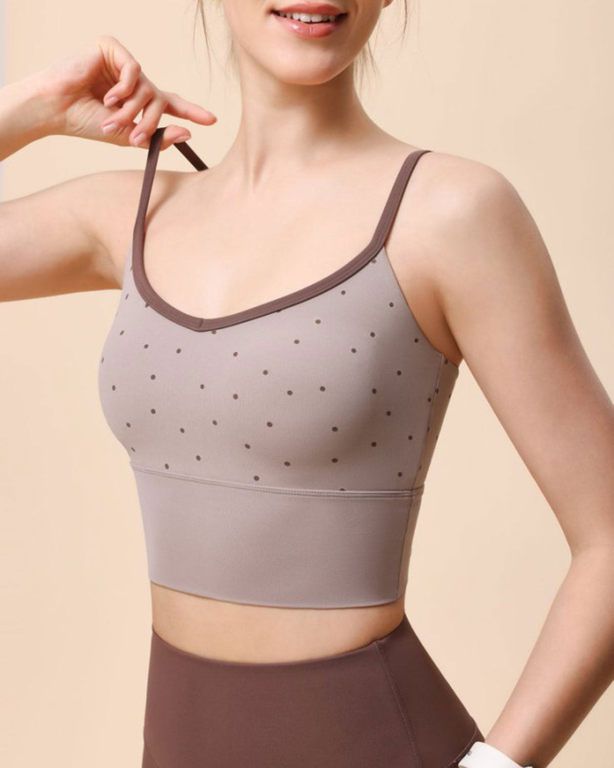Shewess™ Kahve V Yaka Yoga Atlet - Hafif Destek