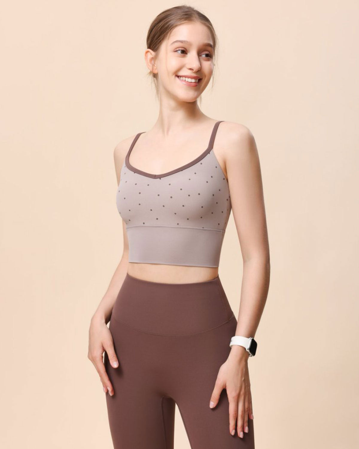 Shewess™ Kahve V Yaka Yoga Atlet - Hafif Destek