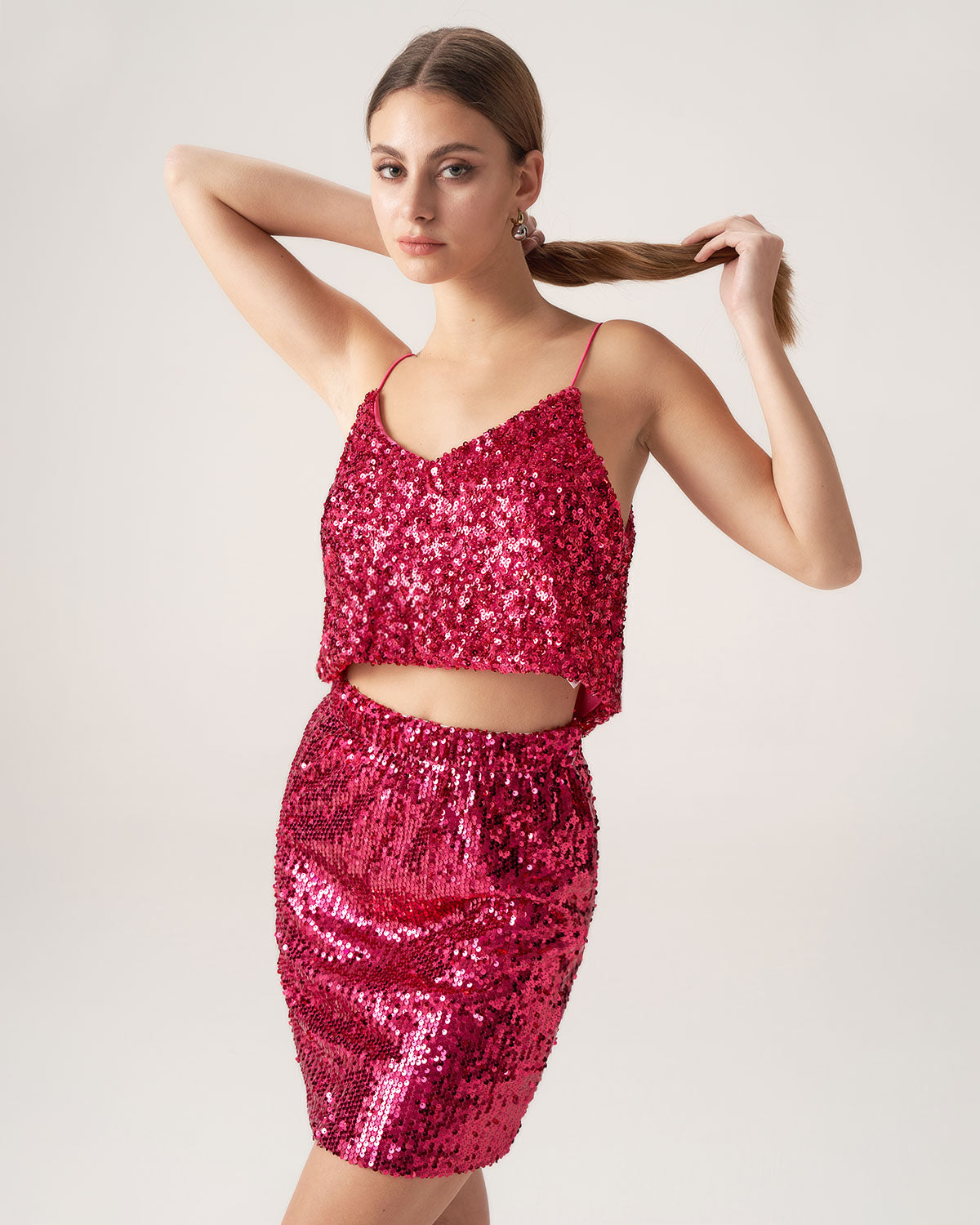 Shewess™ Bettydress-Kırmızı Payet Kısa Kısa Bluz