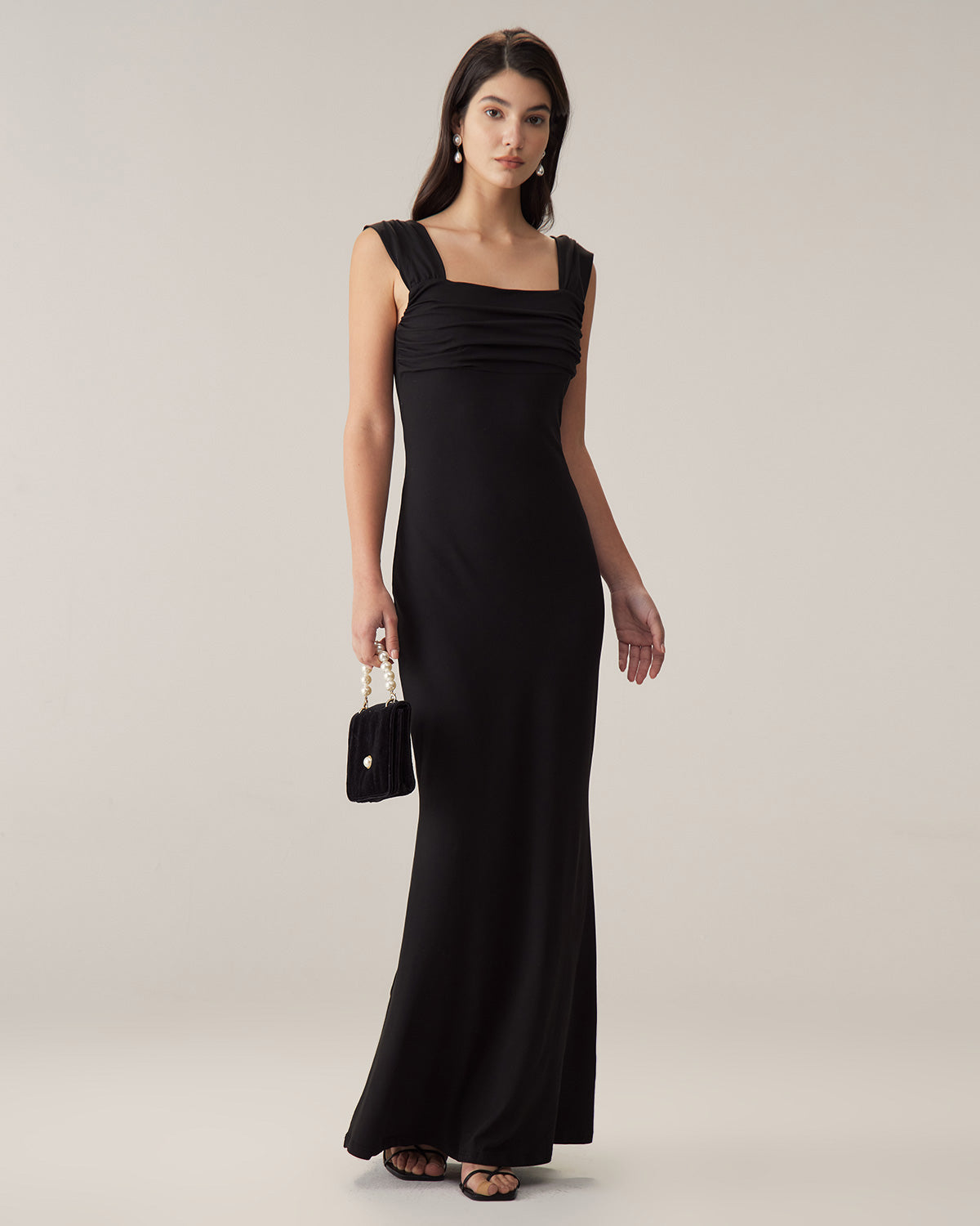 Shewess Siyah Dantelli Trompet Slip Maxi Elbise